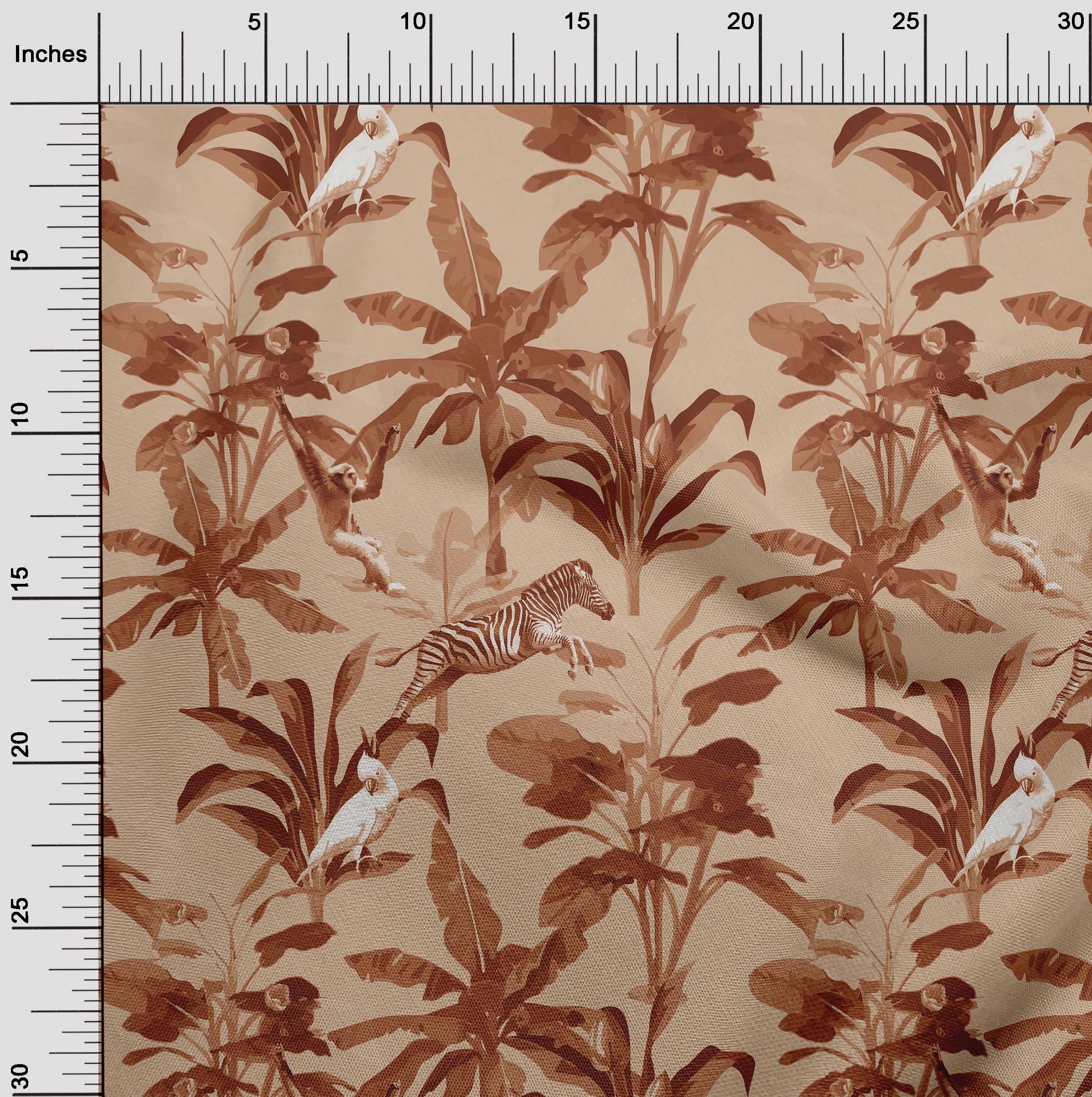 oneOone Polyester Spandex Light Brown Tropical Animal Print Fabric - 56 Inch Wide Dress Material by The Yard | Perfect for Summer Dresses, Skirts & DIY Fashion Projects