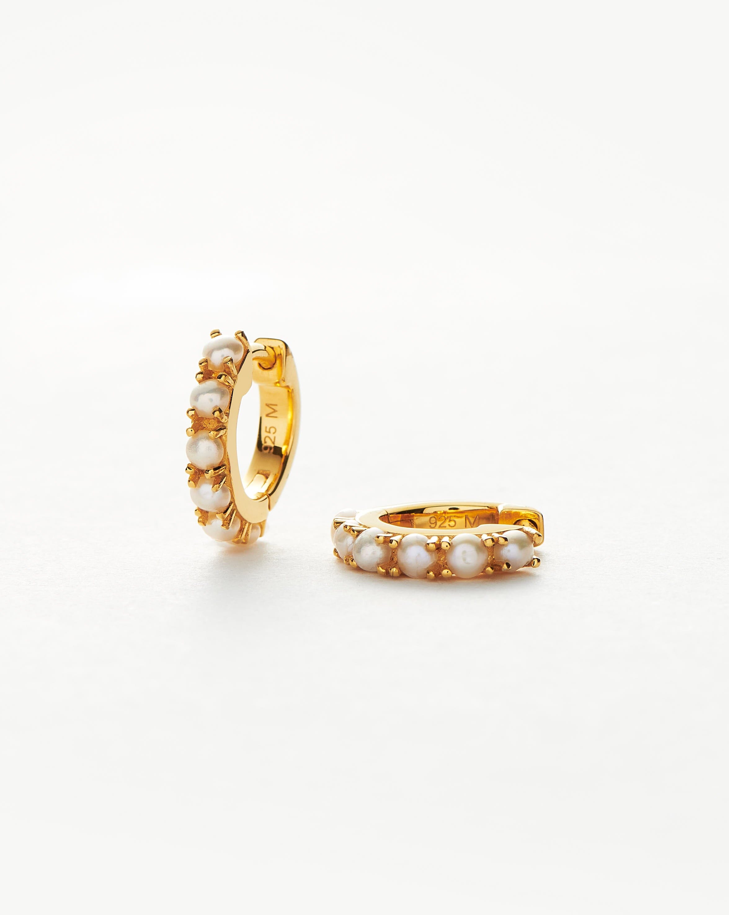 18k Gold Vermeil Gemstone Huggie Hoop Earrings with Pearl Accents - Elegant & Dainty Jewelry for Everyday Wear, Parties, and Special Occasions