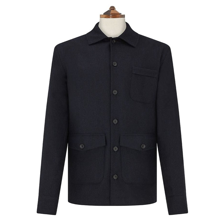 Lynton Navy Herringbone Wool Overshirt Jacket - Men's Stylish Casual Blazer Alternative for Office & Outdoor Wear