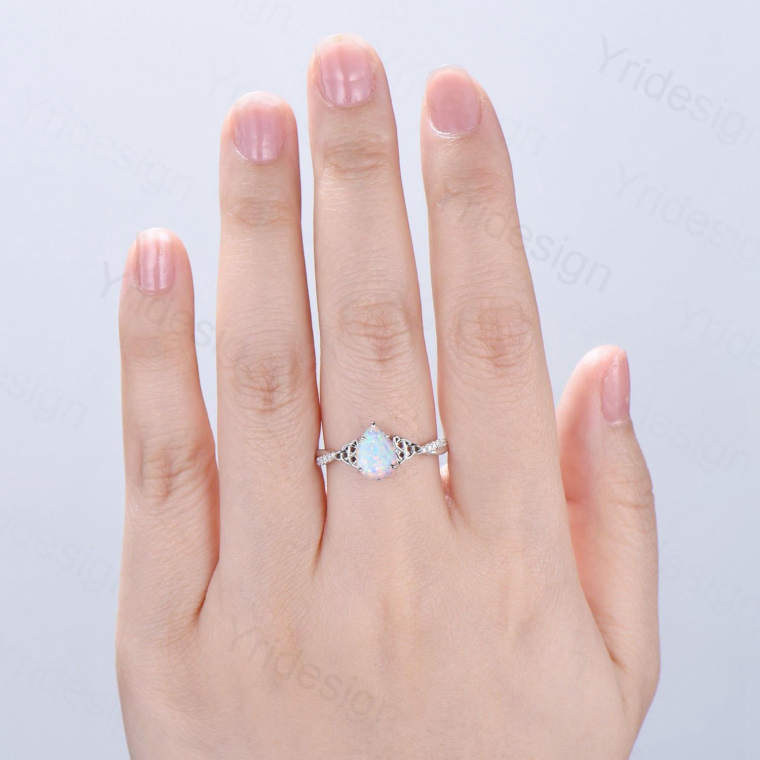 Celtic Knot Pear Shaped Fire Opal Engagement Ring for Women - Norse Viking Infinity Wedding Band, Unique Split Shank Anniversary Gift for Her - Perfect for Proposals, Weddings & Romantic Occasions