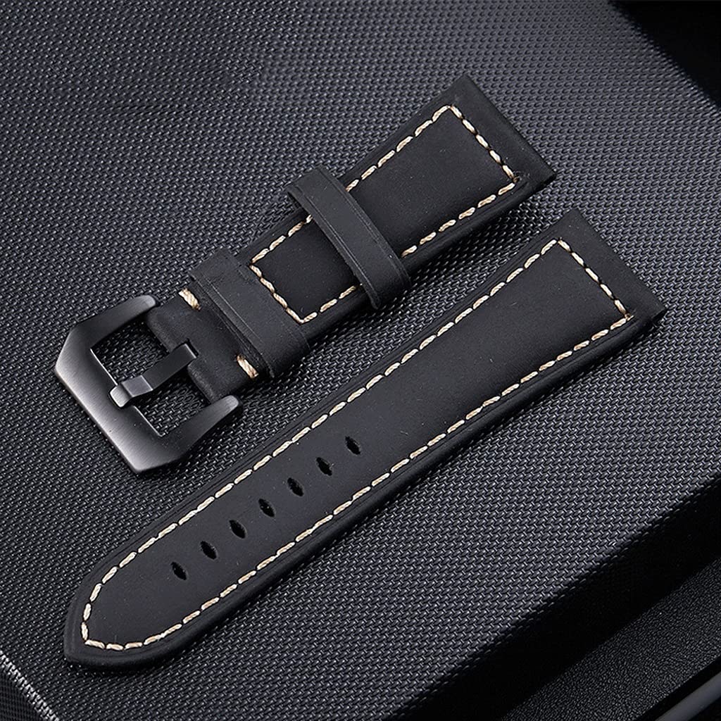 Handmade Genuine Leather Watch Band - 4 Colors, 20mm 22mm 24mm 26mm Sizes - Adjustable Replacement Strap for Men & Women - Perfect for Dress Watches, Casual Wear & Business Attire (Black, 22mm)