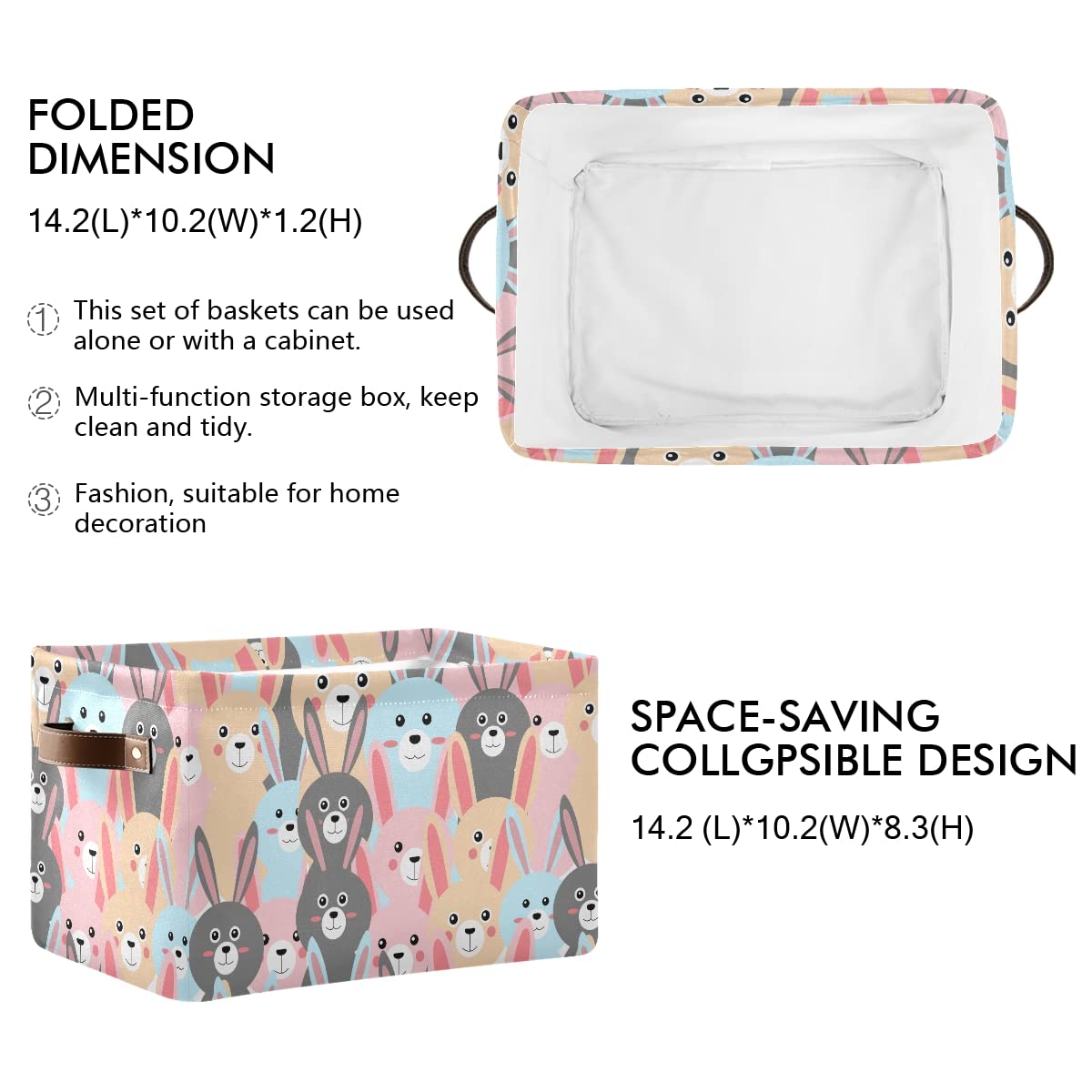 Adorable Collapsible Baby Rabbit Storage Basket - Waterproof Rectangle Bin for Nursery, Toys, Books & Closet Shelves | Perfect for Kids' Room Decor, Organizing Baby Essentials & Home Storage Solutions