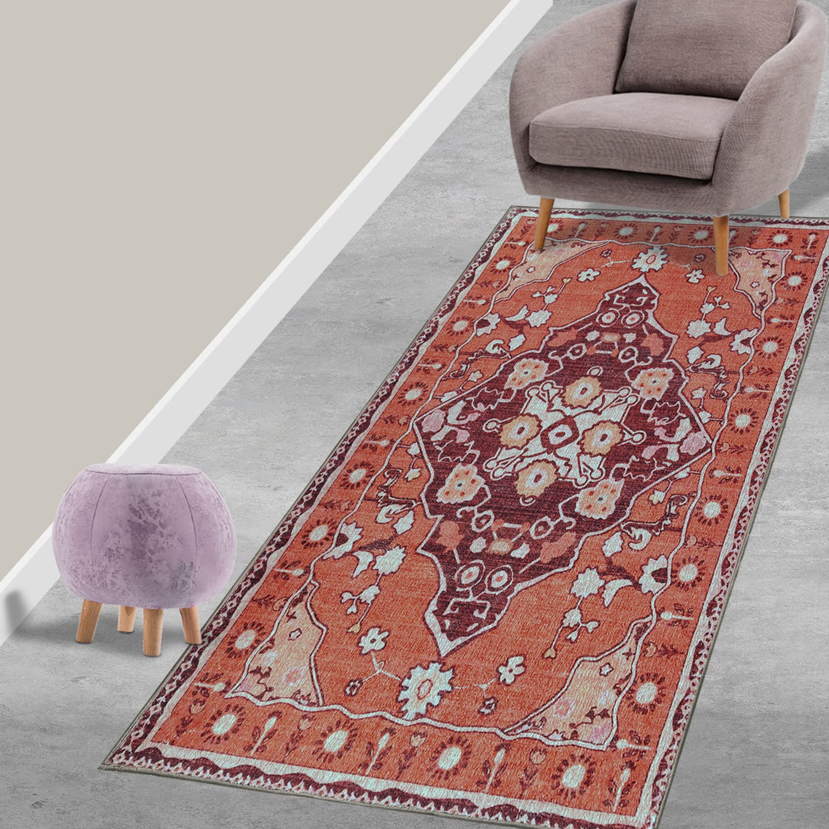 Jiospet 2'×6' Vintage Floral Print Runner Rug - Non-Slip Kitchen, Hallway, Living Room, Bathroom Rug - Persian Style Area Rug for Bedroom & Dining Room Decor