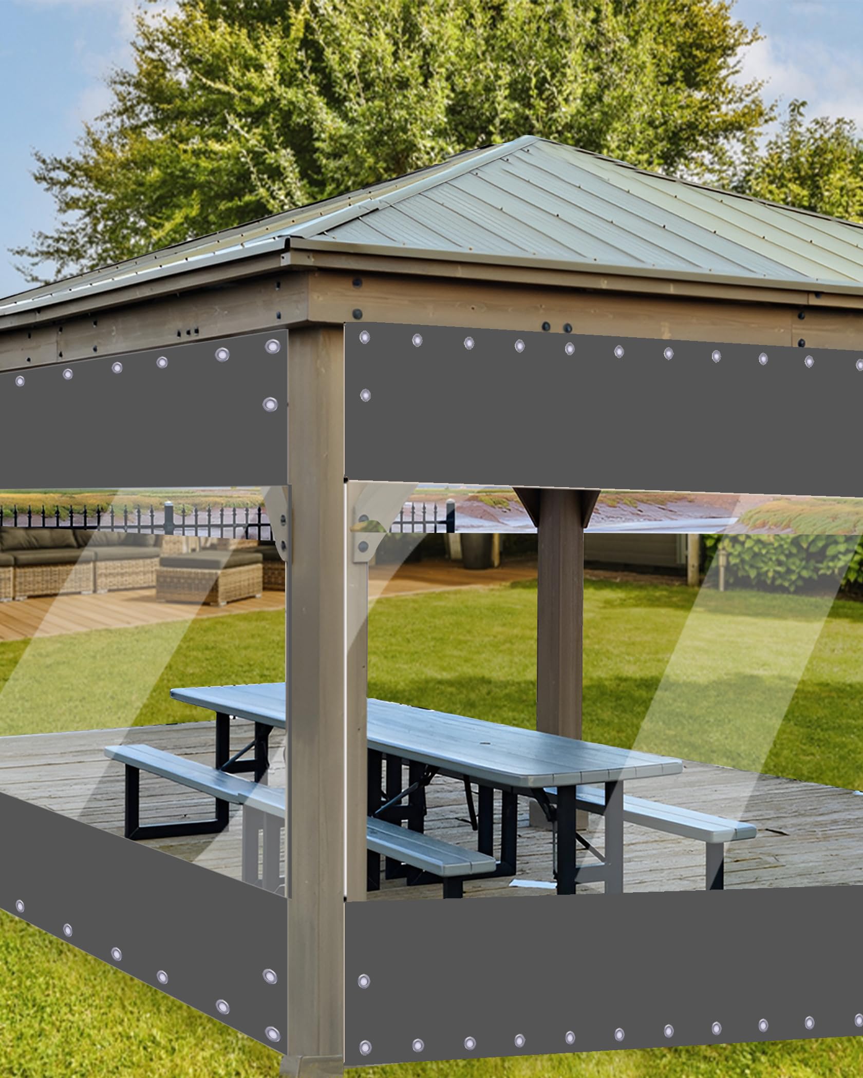 8'H x13'W Heavy Duty Clear Vinyl Patio Curtain - 17oz Waterproof Outdoor Enclosure with Grommets for Gazebo, Balcony, Pergola | Weatherproof Protection for Outdoor Living Spaces