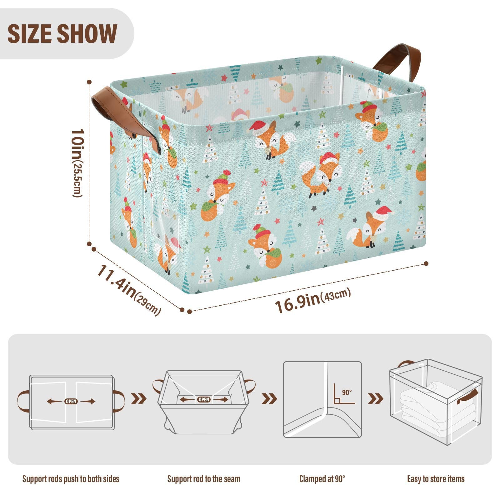 2-Pack Fox Storage Bins - Collapsible Fabric Closet Organizers for Clothes & Nursery
