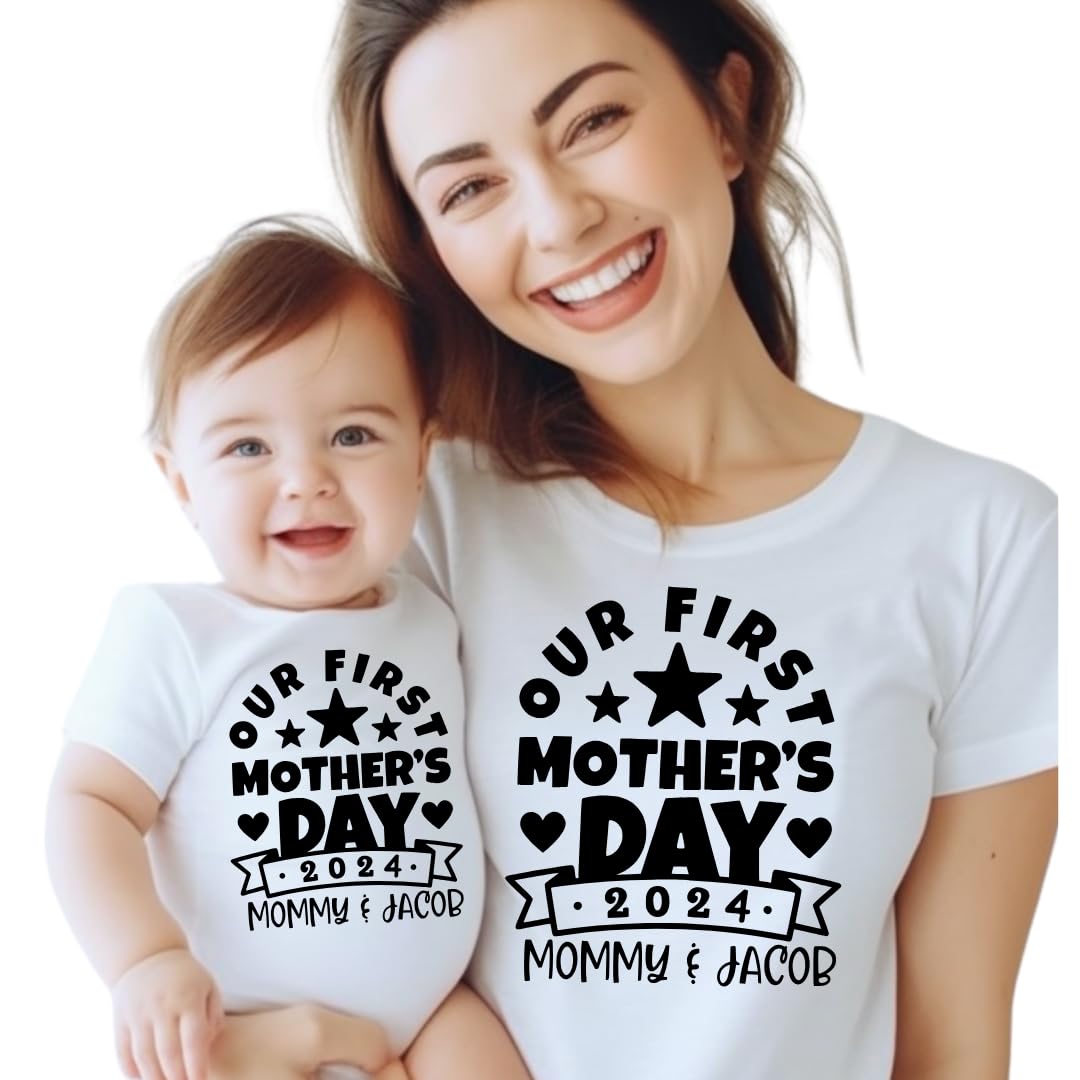 First Mother's Day Mommy and Me Matching Outfits Set - Cute Mother Son/Daughter Coordinating Clothes for 1st Time Moms | Perfect 1st Mother's Day Gift for New Moms | Ideal for Family Photos, Baby Showers & Special Celebrations