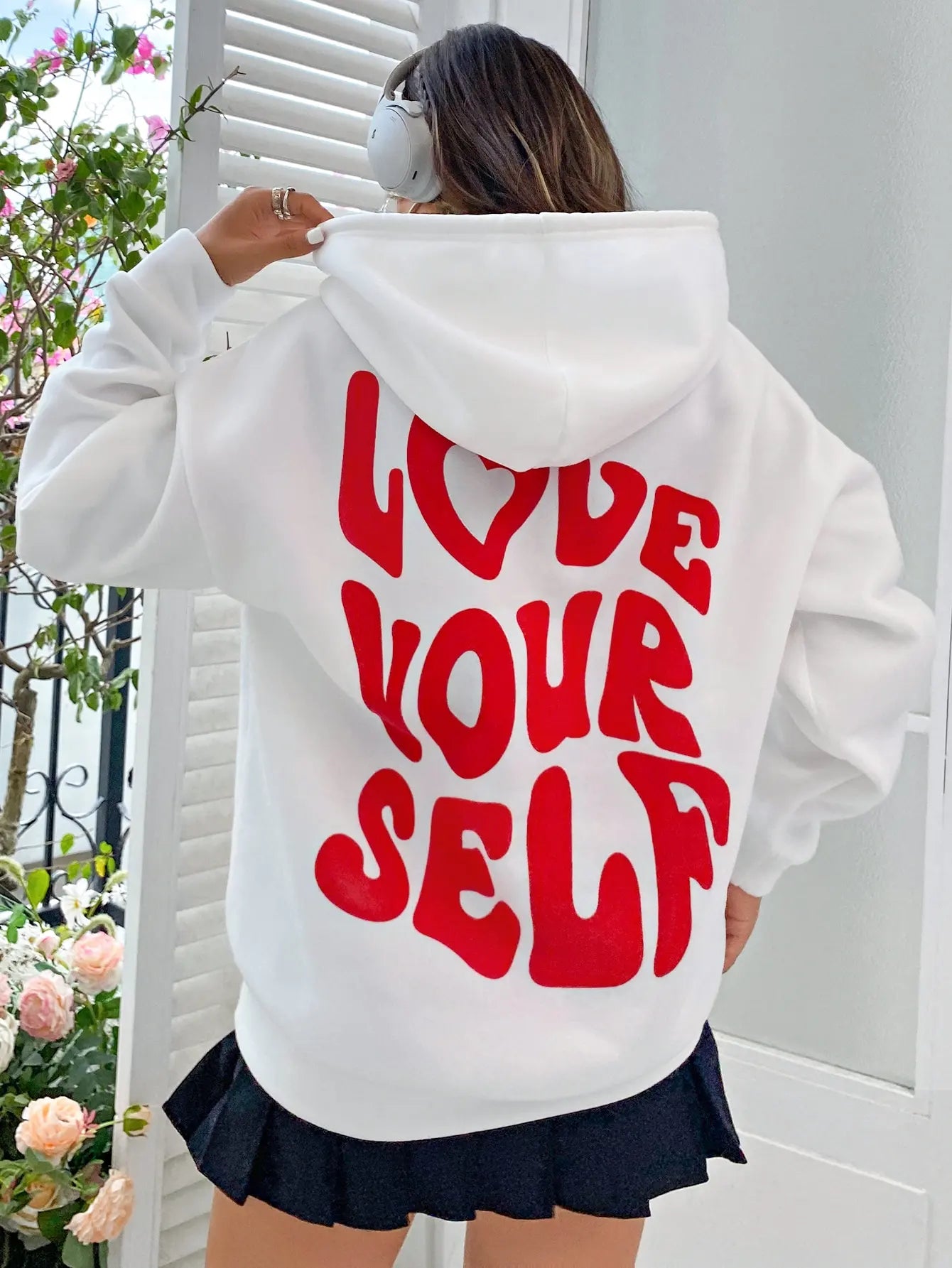 Love Yourself Cotton Printed Hoodie - Creative Oversized Women's Sweatshirt for Streetwear & Harajuku Fashion | Perfect for Casual Outfits, Outdoor Activities and Trendy Street Style
