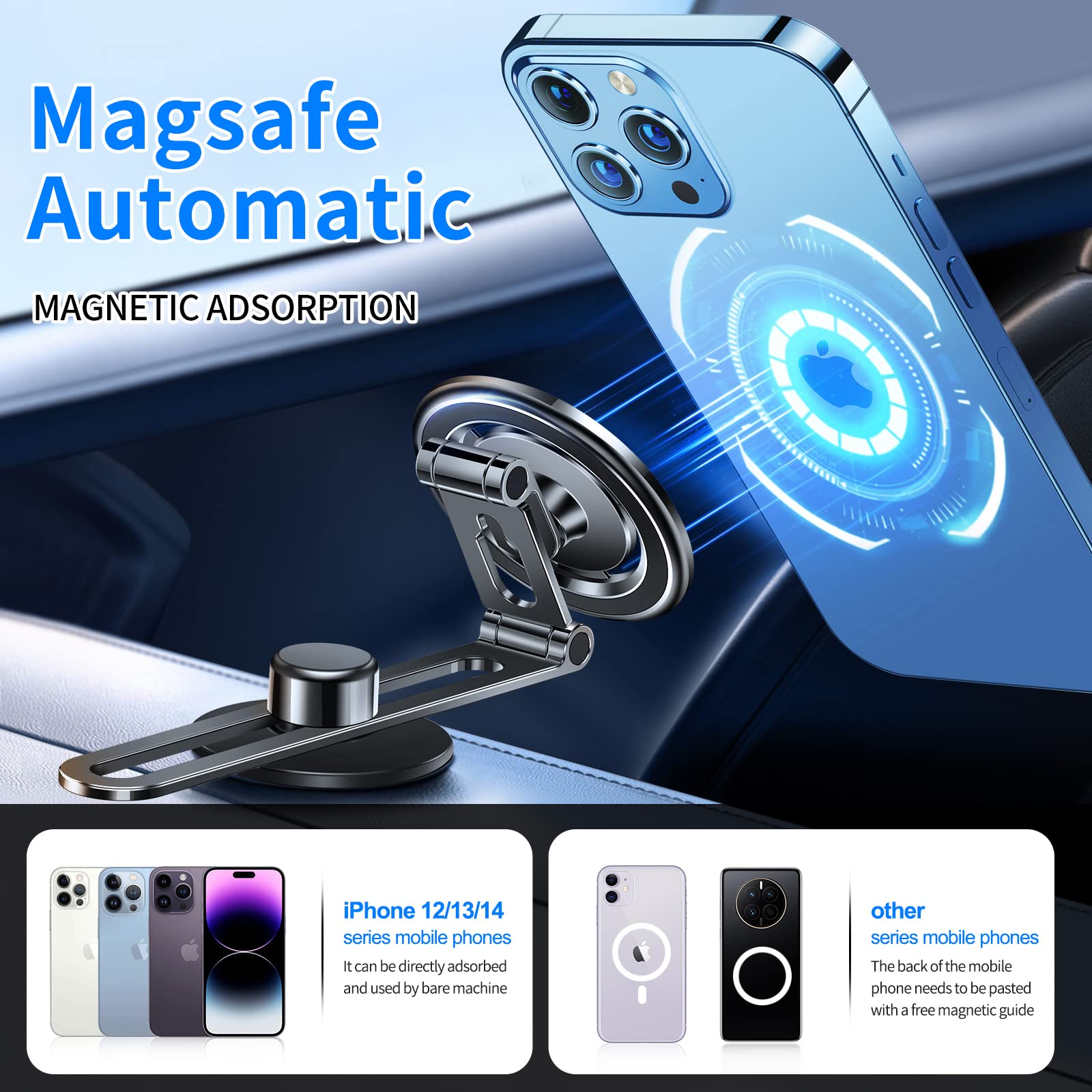 MWRWMYMCIX Magnetic Phone Holder for Tesla - Ultra Strong MagSafe Car Mount Compatible with iPhone 15/14/13 & Samsung Galaxy - Foldable Tesla Model 3/Y Accessories - Perfect for Hands-Free Navigation & Safe Driving