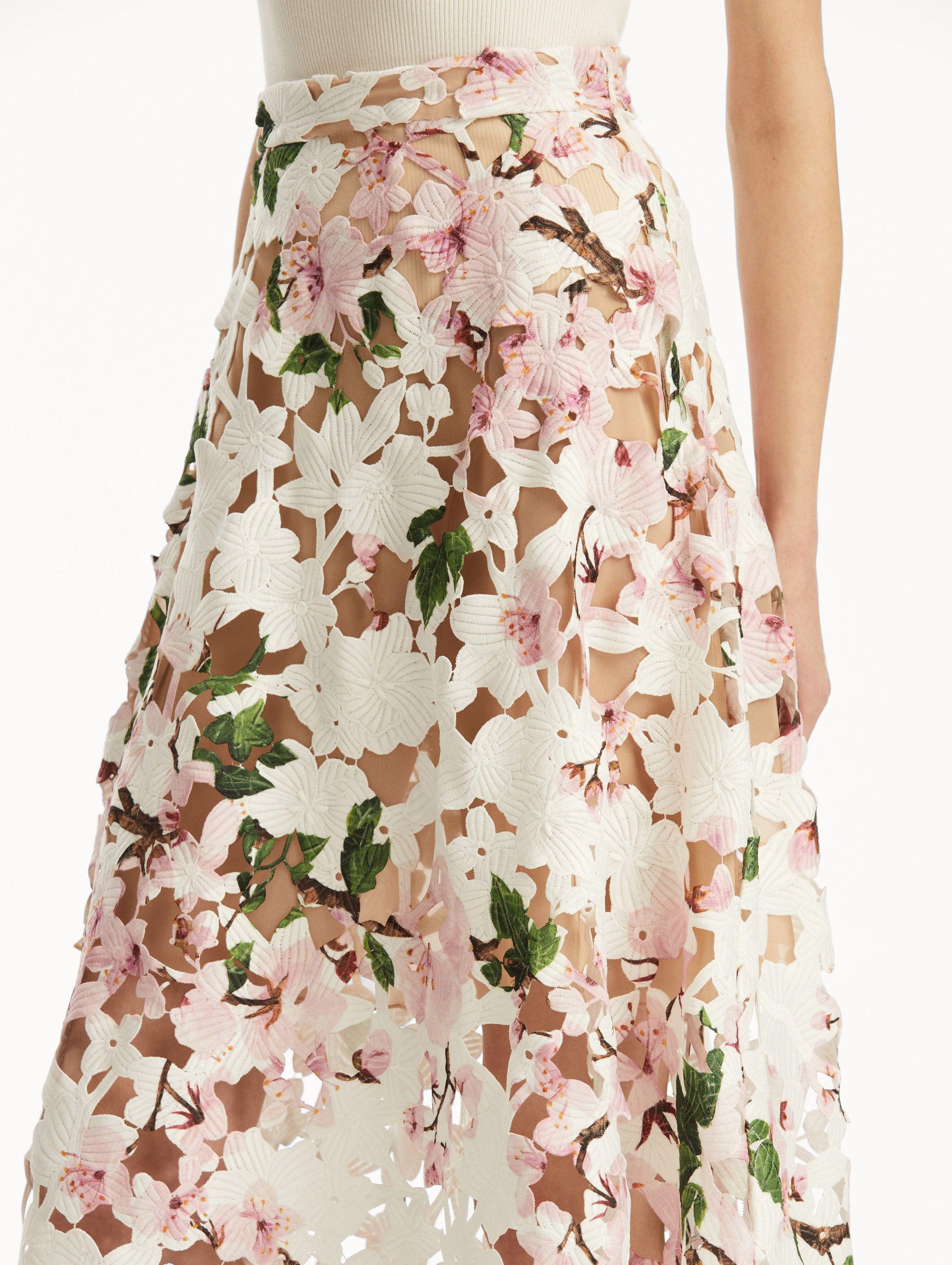 Cherry Blossom Floral Lace Skirt for Women - Elegant A-Line Midi Skirt with Guipure Embroidery | Perfect for Spring Weddings, Garden Parties & Date Nights