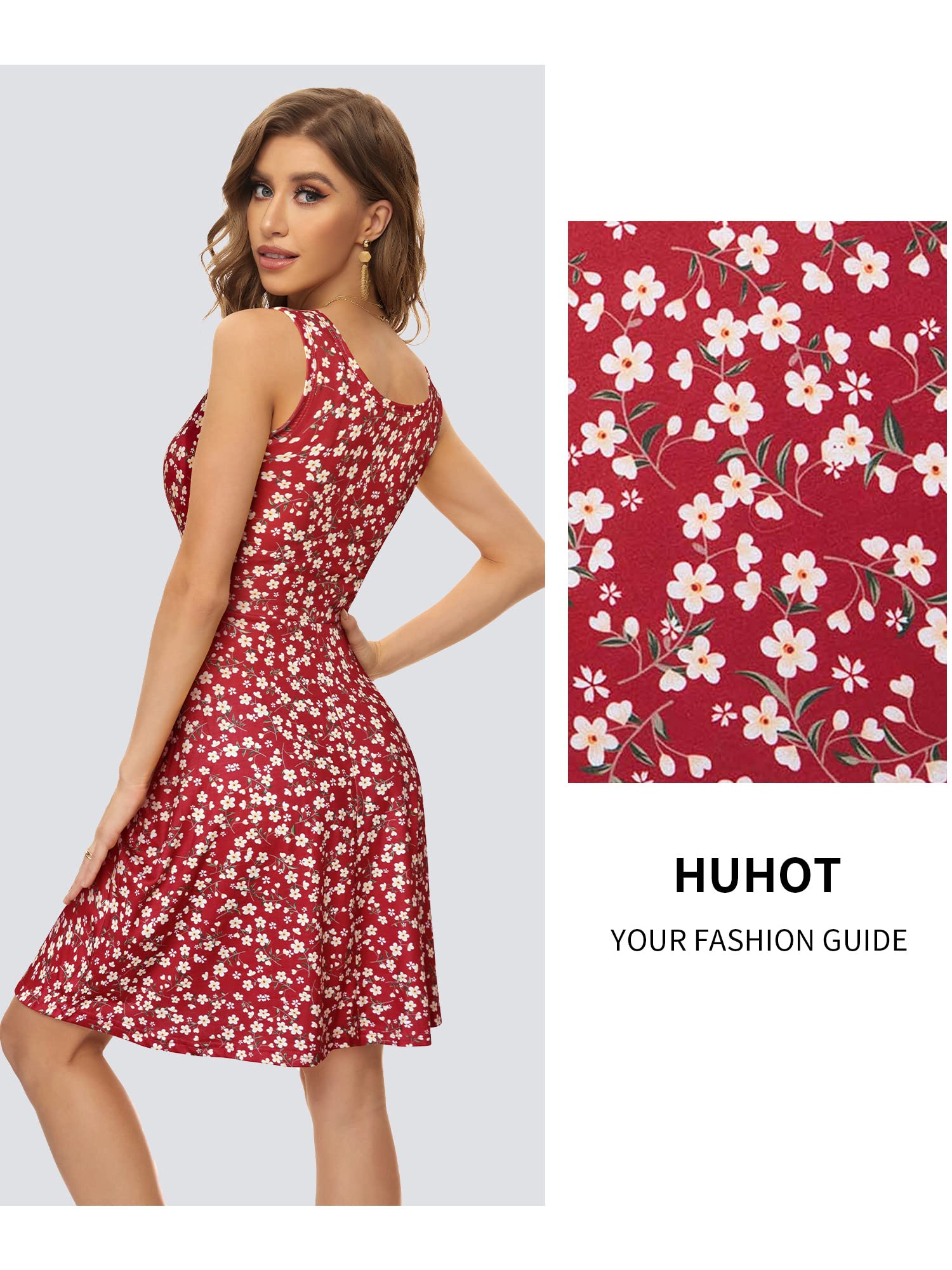 HUHOT Women's Sleeveless V-Neck Midi Dress with Pockets - Flared Tank Dress for Summer Beach, Vacation & Casual Outings
