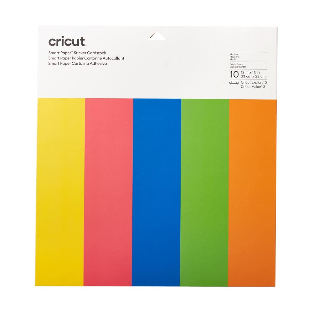 Cricut Smart Paper Sticker Cardstock - 10 Sheets of 13x13 Inch Adhesive Paper for DIY Stickers - Compatible with Cricut Explore 3 & Maker 3 - Bright Bow Design - Perfect for Scrapbooking, Card Making & Craft Projects