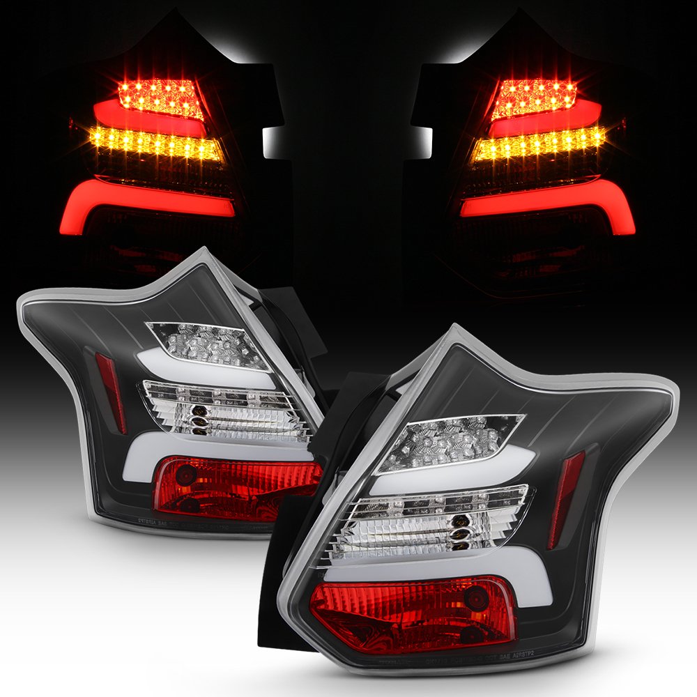 AKKON Sequential LED Tail Lights for 2012-2014 Ford Focus Hatchback - Black LED Brake Lamps Pair (Left+Right) | Enhanced Style & Night Visibility for Sedan & Hatchback Models