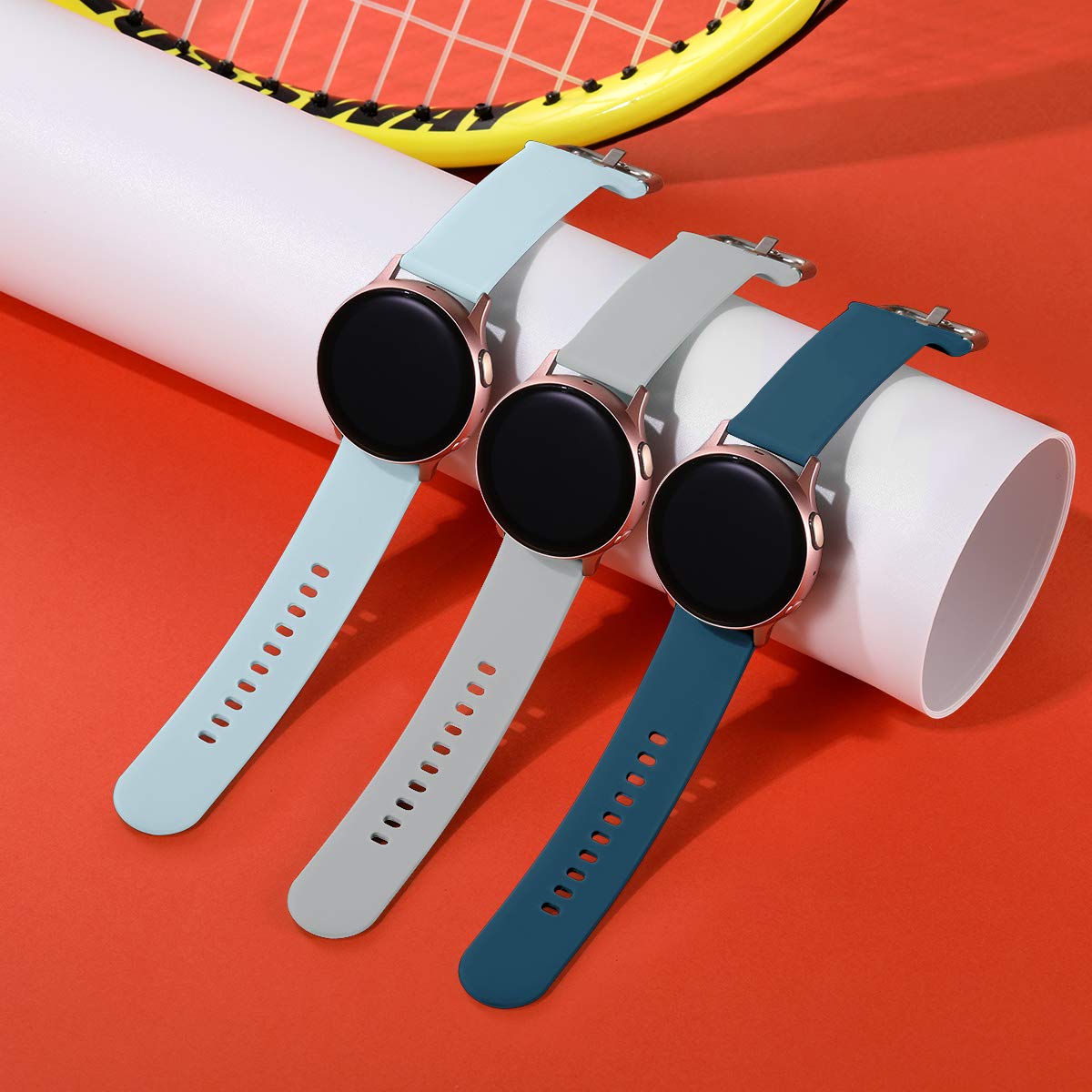 Lerobo 20mm Silicone Sport Watch Bands 3-Pack for Samsung Galaxy Active 2 (44mm/40mm), Galaxy Watch 3 (41mm), Galaxy Watch (42mm) - Light Blue, Slate Blue, Gray - Durable & Comfortable Replacement Straps for Workout, Running & Daily Wear