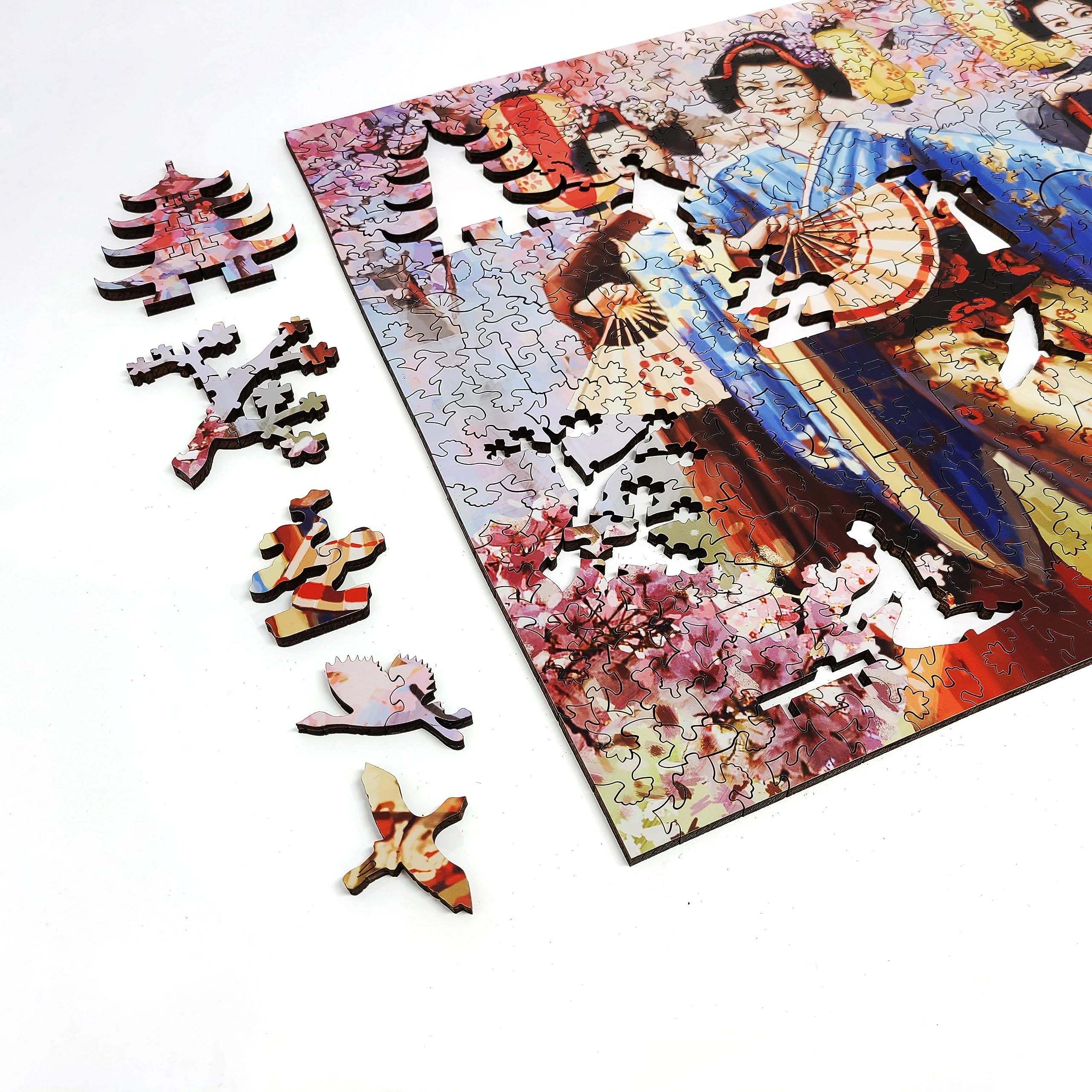 Premium 437-Piece Wooden Jigsaw Puzzle for Adults - Unique Shaped Pieces - Sakura Blossom Festival Design - Handcrafted in USA by FoxSmartBox - Perfect for Stress Relief, Family Game Night & Home Decor