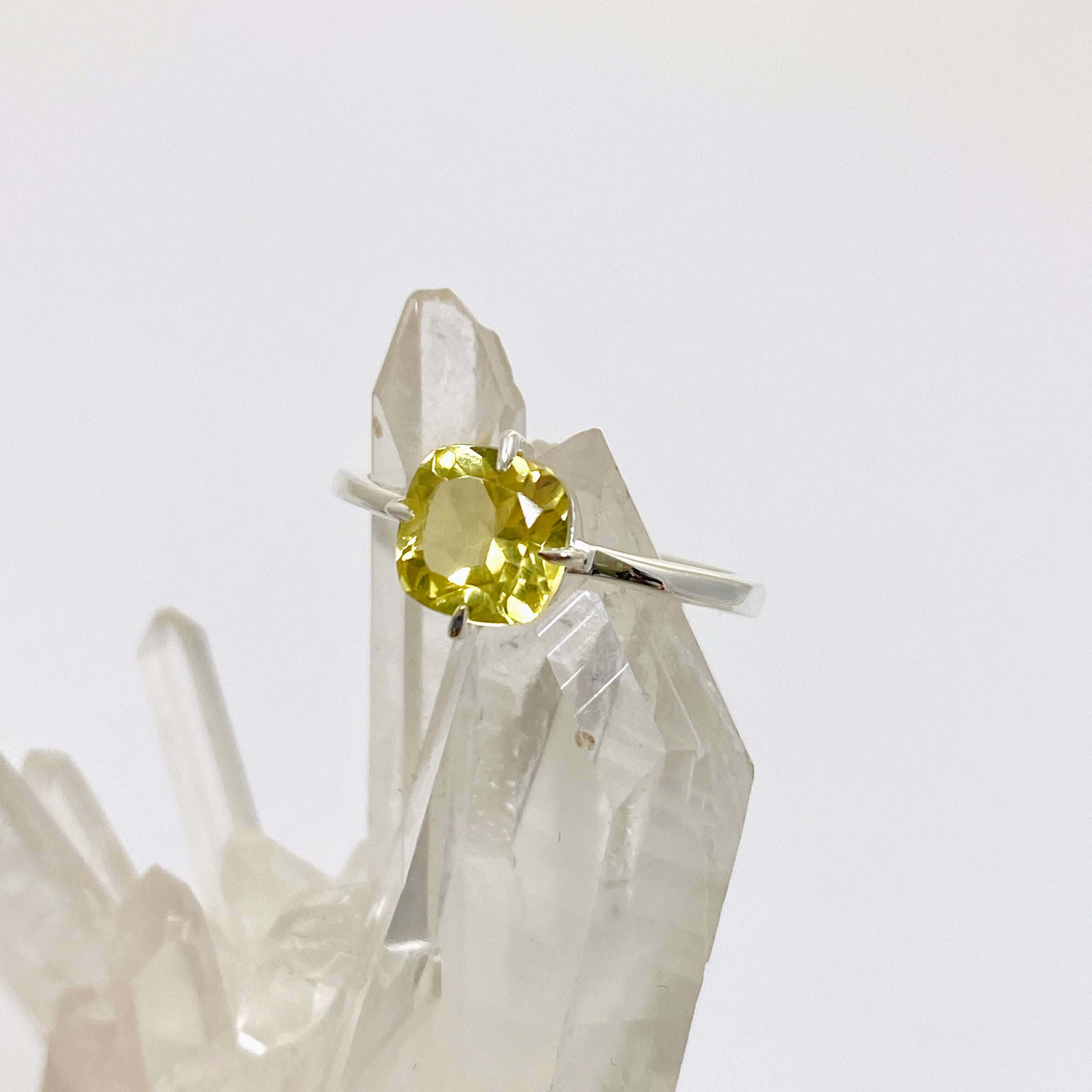 Lemon Quartz Faceted Square Solitaire Ring R4806 - Elegant Gemstone Jewelry for Women, Perfect for Engagement, Wedding & Special Occasions