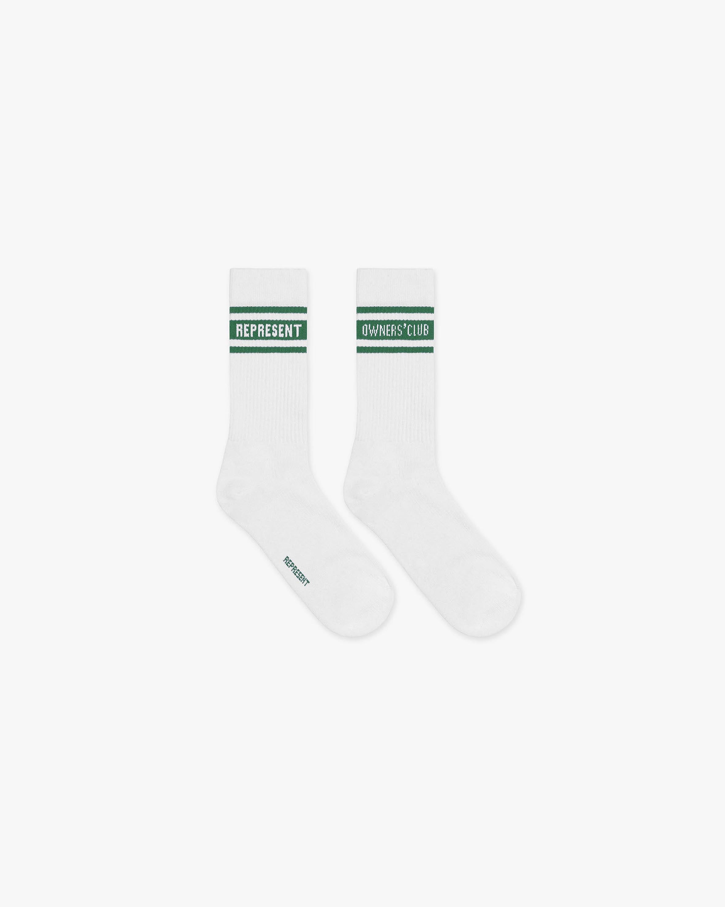 Represent Owners Club Socks - Flat White & Racing Green | Premium Cotton Crew Socks for Men & Women | Perfect for Casual Wear, Sneaker Pairing & Street Style Fashion
