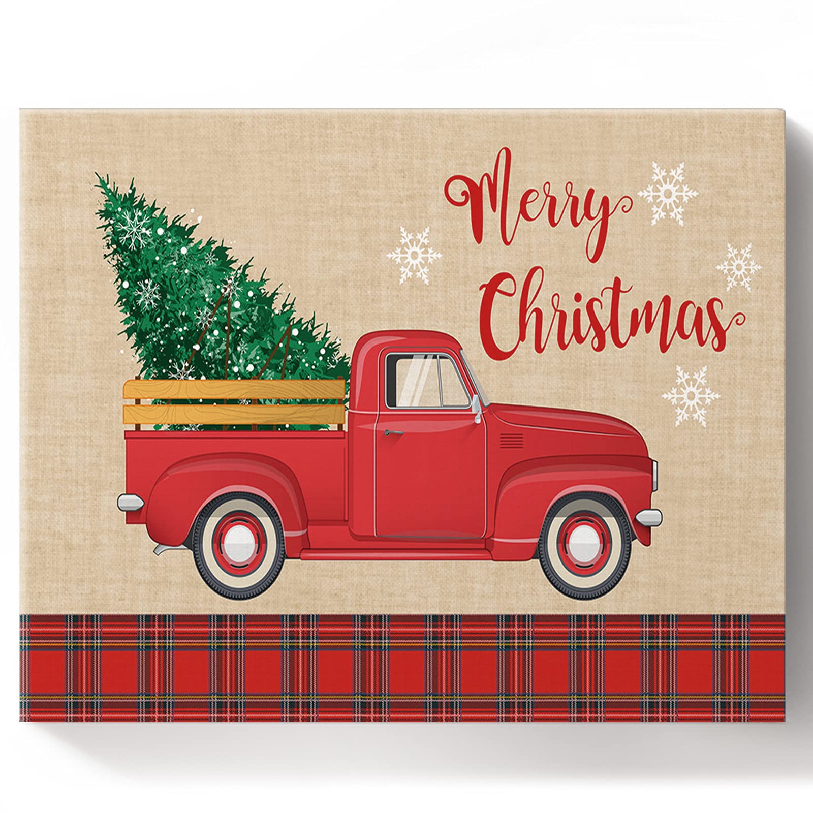 Christmas Red Retro Truck Paint by Numbers Kit for Adults & Kids - DIY Acrylic Oil Painting on 16x20 Inch Canvas with Snowflake Xmas Tree Design - Perfect Gift & Wall Decor for Holiday Season