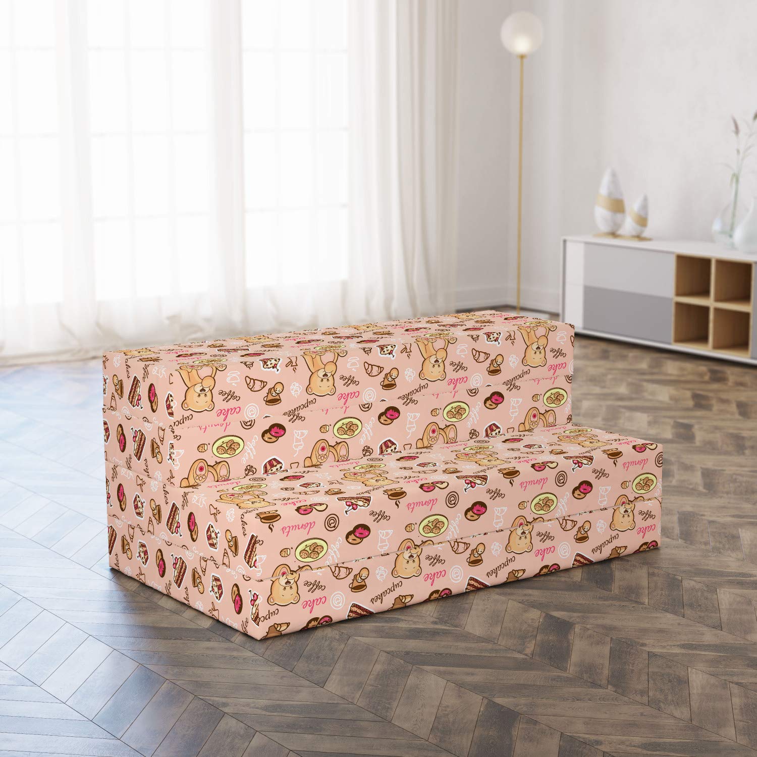Ambesonne Dessert Themed Foldable Mattress - Cupcakes, Cookies & Donuts Print, 78.7