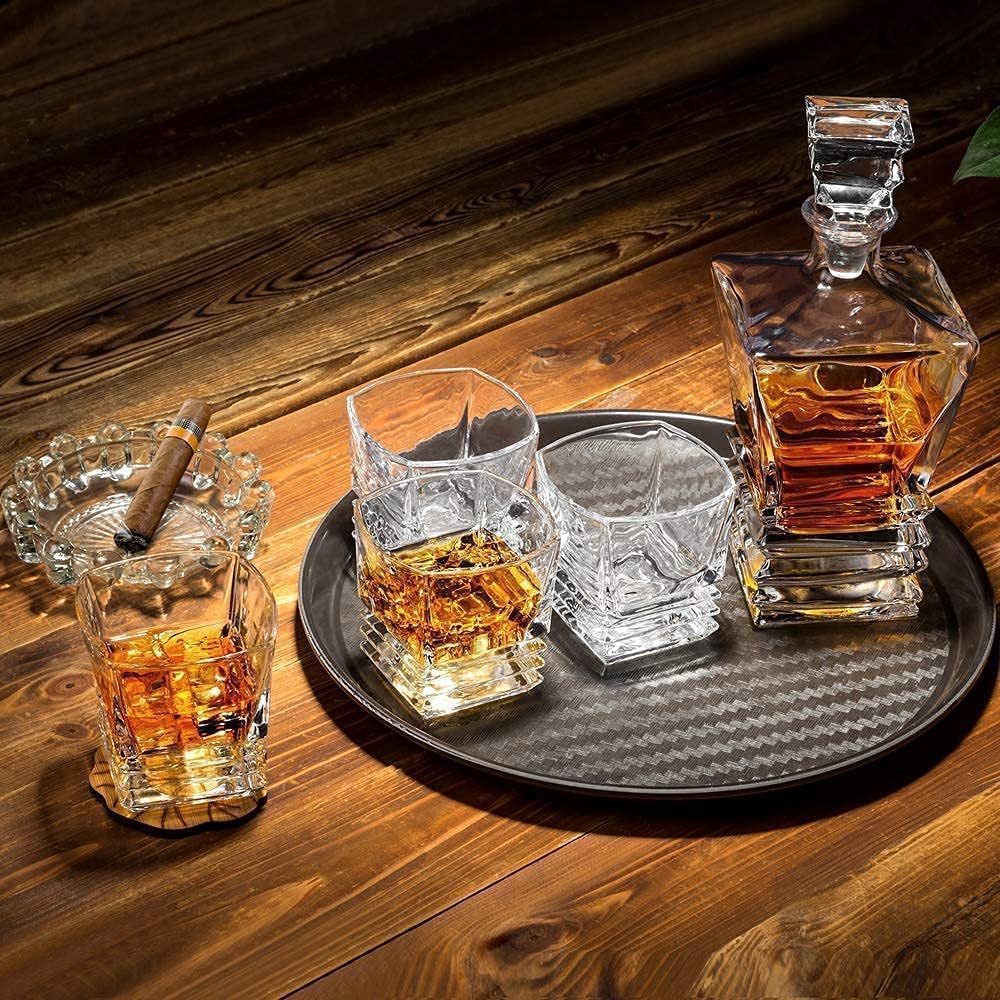 Premium KANARS Whiskey Decanter Set - Handcrafted Crystal Liquor Decanter with 4 Glasses for Scotch, Bourbon, Whiskey & Spirits - Elegant 9-Piece Barware Gift Set for Men - Perfect for Home Bars, Weddings & Special Occasions
