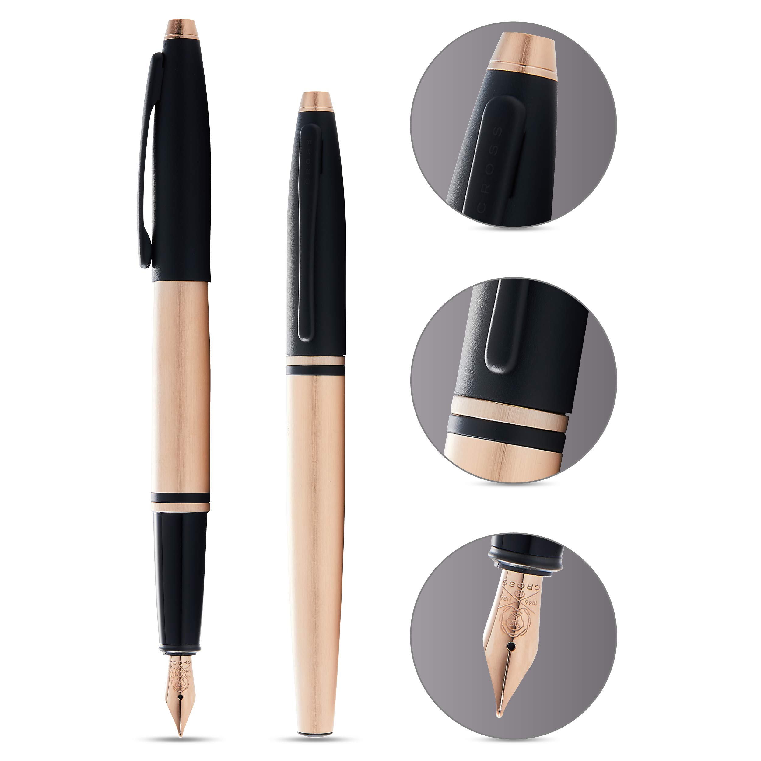 Premium Cross Calais Brushed Rose Gold & Black Lacquer Fountain Pen - Luxury Writing Instrument for Business, Gifting & Calligraphy