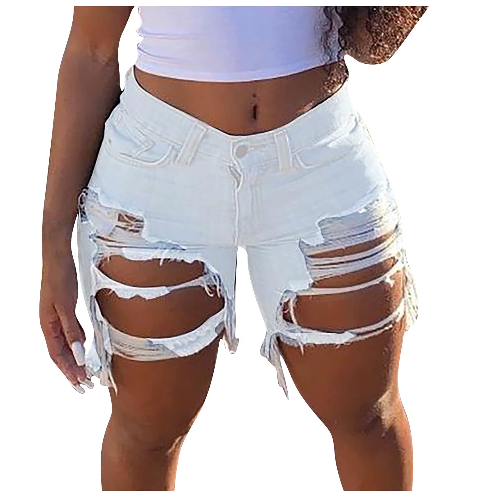 AAZJSS Women's Ripped Loose Denim Shorts - High Rise Stretch Distressed Jean Shorts with Pockets | Summer Casual Wear, Beach Outfits & Street Style Fashion