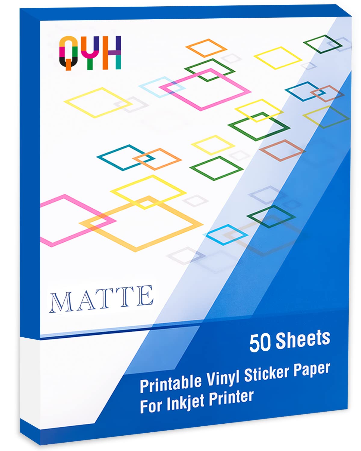 QYH Printable Vinyl Sticker Paper for Inkjet Printer - 50 Sheets Matte White Waterproof Labels 8.5x11 Inches - Compatible with Cricut, Silhouette - Perfect for DIY Crafts, Scrapbooking, Water Bottles & Laptop Decals