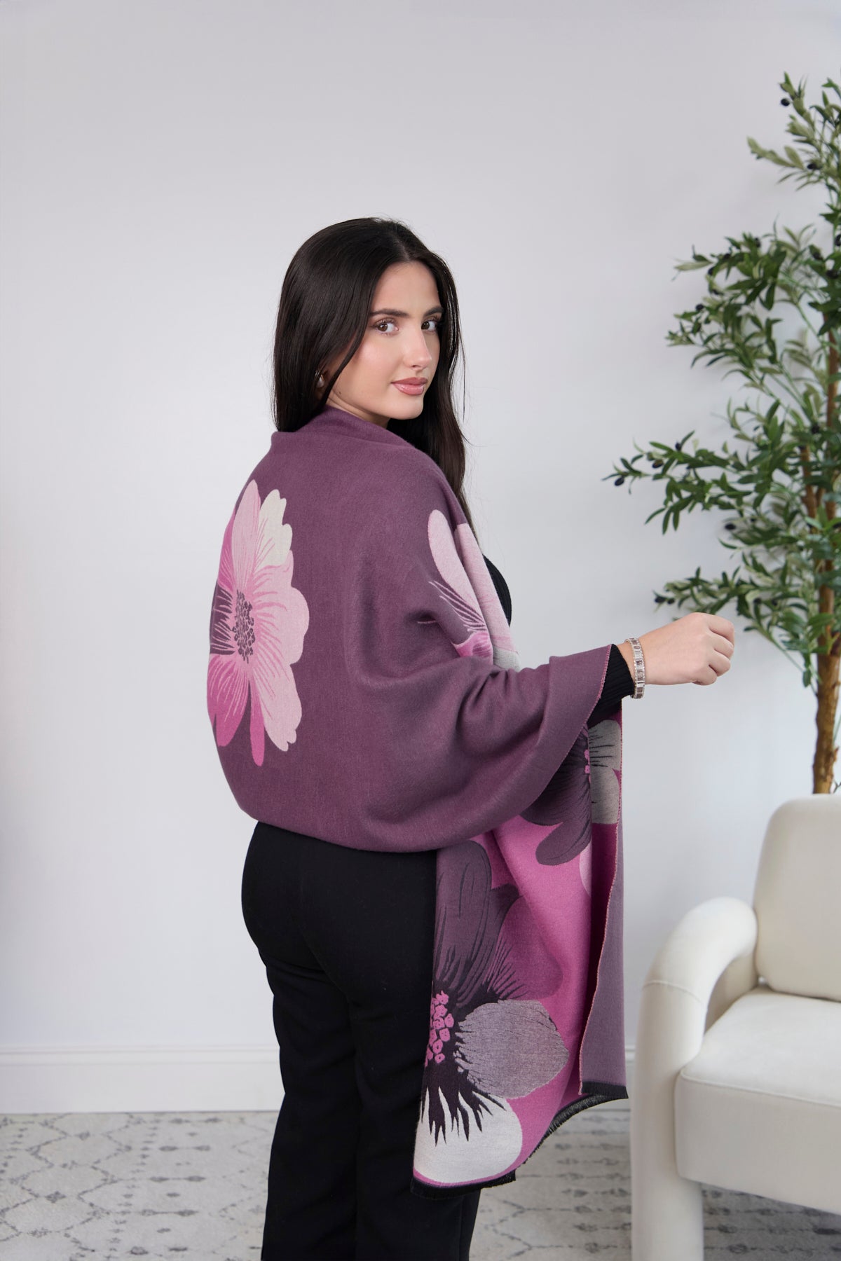 Fresh Floral Reversible Scarf - Lightweight Fashion Accessory for Women - Perfect for Spring Outfits, Office Wear & Special Occasions