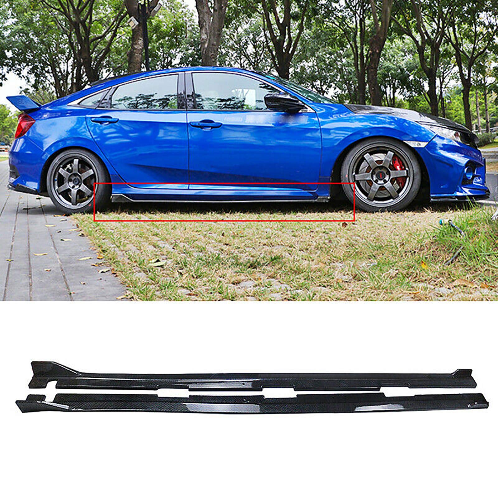 NINTE Carbon Fiber Side Skirts for 2016-2020 Honda Civic 10th Gen Sedan - PP Extension Lip Rocker Panels - Enhance Style & Aerodynamics for Street & Show Cars