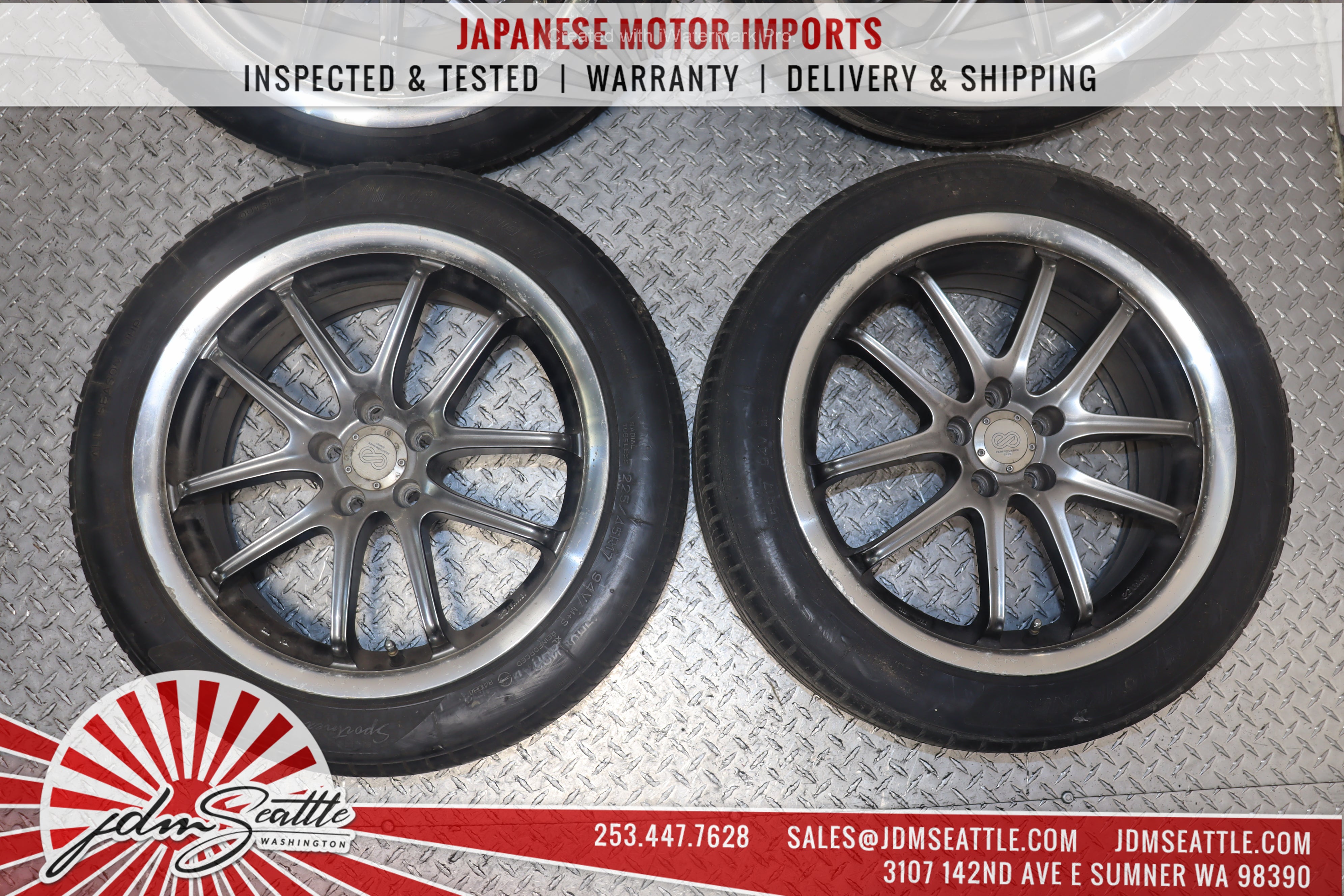 ENKEI PF01EVO JDM Alloy Wheels Set of 4 - 17x7.5 5x114.3 Bolt Pattern with 225/45R17 Tires - Lightweight Performance Rims for Sports Cars & Tuner Vehicles