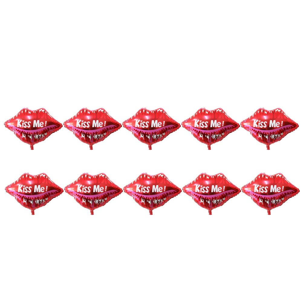 Amosfun 10pcs 22 Inch Lip Shaped Aluminum Foil Balloons - Kiss Me Printed Valentine's Day Decorations for Wedding, Anniversary & Romantic Party Decorations | Perfect for Photo Backdrops, Ceiling Decor & Gift Surprises