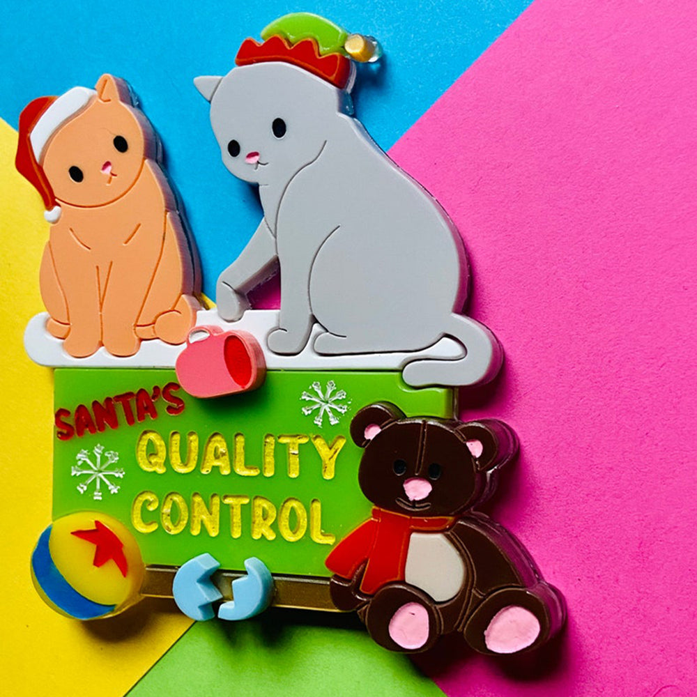 Makokot Design Santa's Quality Control Acrylic Brooch - Christmas Collection Holiday Pin for Jackets, Bags & Gifts