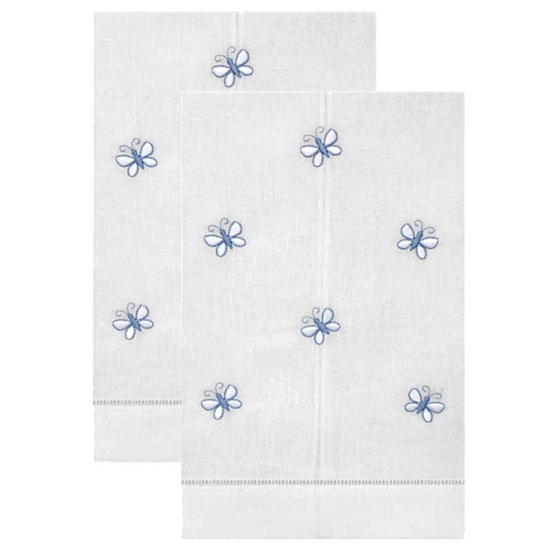 Premium White Embroidered Butterfly Bath Tea Towels Set of 2 - 14x22 Inch Soft Absorbent Cotton Hand Towels for Guest Bathroom, Powder Room & Spa Decor - Elegant Luxury Towel Gift Set