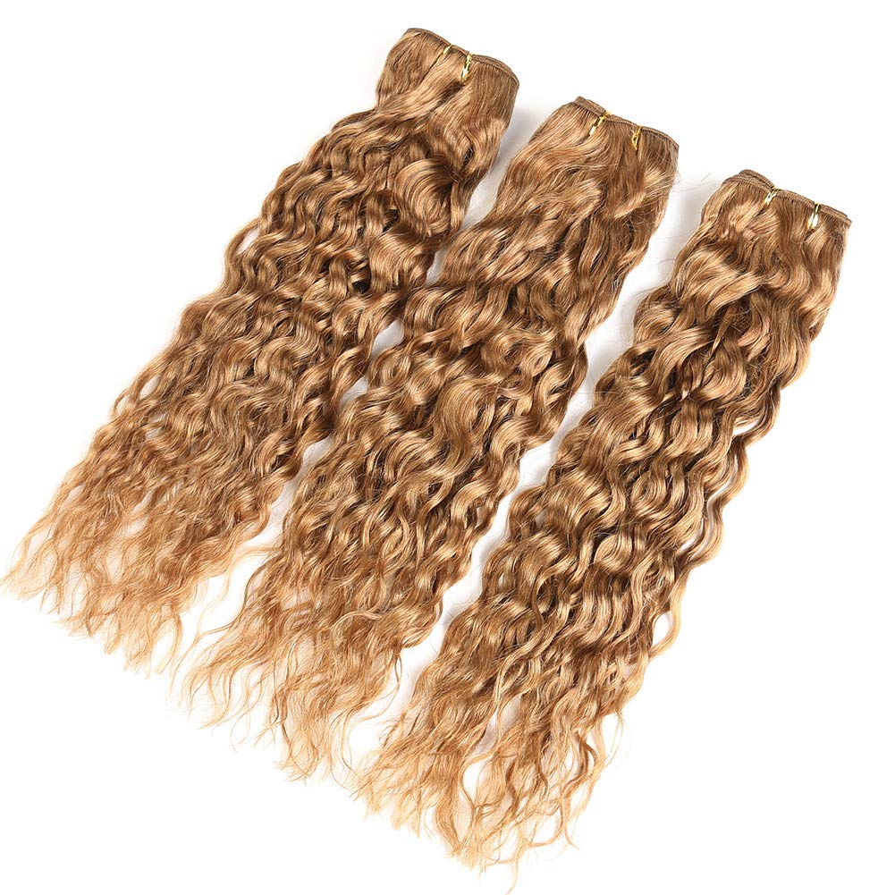 XCCOCO Honey Blonde Water Wave Human Hair Bundles (10 12 14 Inch) - 27# Colored Blonde Wet & Wavy 9A Peruvian Curly Hair Weave (300g/Lot) for Stunning Beach Waves & Everyday Glamorous Hairstyles