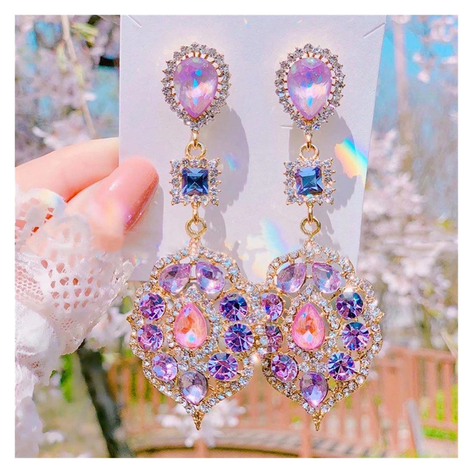 TOMYEUS Vintage Crystal Drop Earrings for Women - Elegant Oval Flower Dangle Earrings with Rhinestones | Perfect for Weddings, Parties & Special Occasions