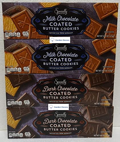 Premium Dark & Milk Chocolate Coated Butter Cookies - 4.41oz (125g) 4-Pack Box | Gourmet Gift, Tea Time Snack, Party Dessert & Holiday Treats