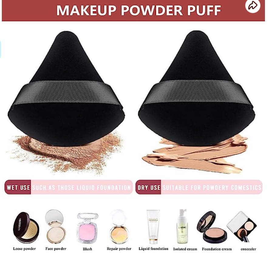 COSSESS Triangle Powder Puff - 2 Pack Makeup Sponge for Loose & Body Powder | Wet & Dry Cosmetic Sponge for Contouring, Under Eyes & Face | Soft Cotton Blender for Flawless Makeup Application | Perfect for Daily Use & Professional Makeup Kits