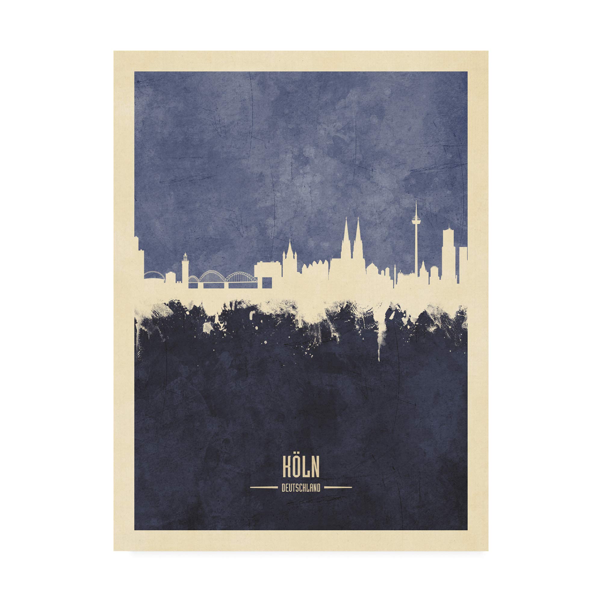 Michael Tompsett Cologne Germany Skyline Navy Art Print - 35x47 Inches - Premium Trademark Fine Art for Home & Office Decor