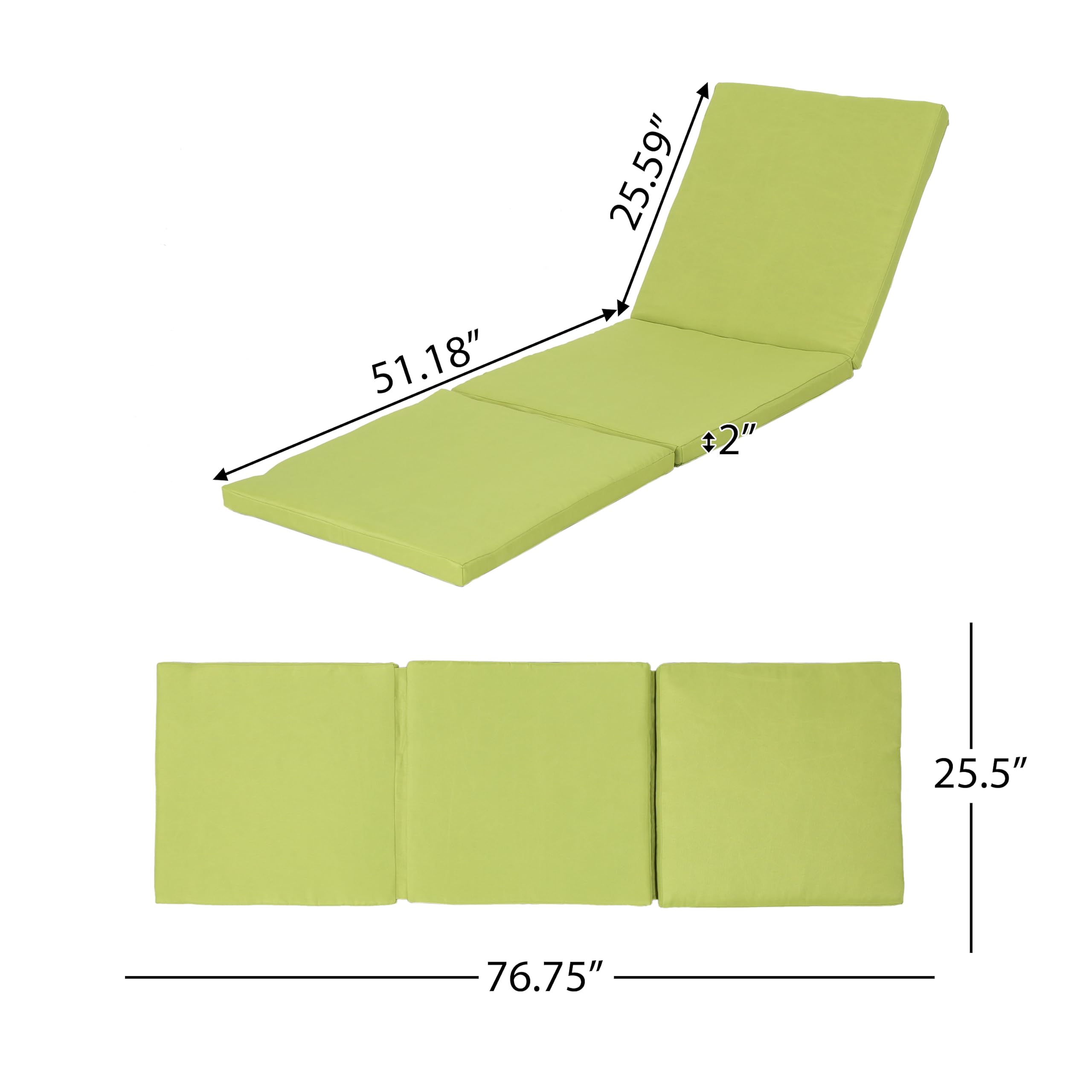 Christopher Knight Home Jamaica Outdoor Water Resistant Chaise Lounge Cushions, 2-Piece Set, Green - Perfect for Poolside, Patio, and Beach Relaxation