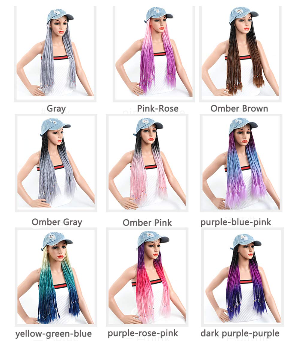 Long Colorful Box Braid Wig with Baseball Cap for Black Women - 16 Colors, 24in/60cm Crochet Hat Wig, Hip Hop Punk Style 90s Party Hair - Perfect for Cosplay, Halloween, and Daily Fashion