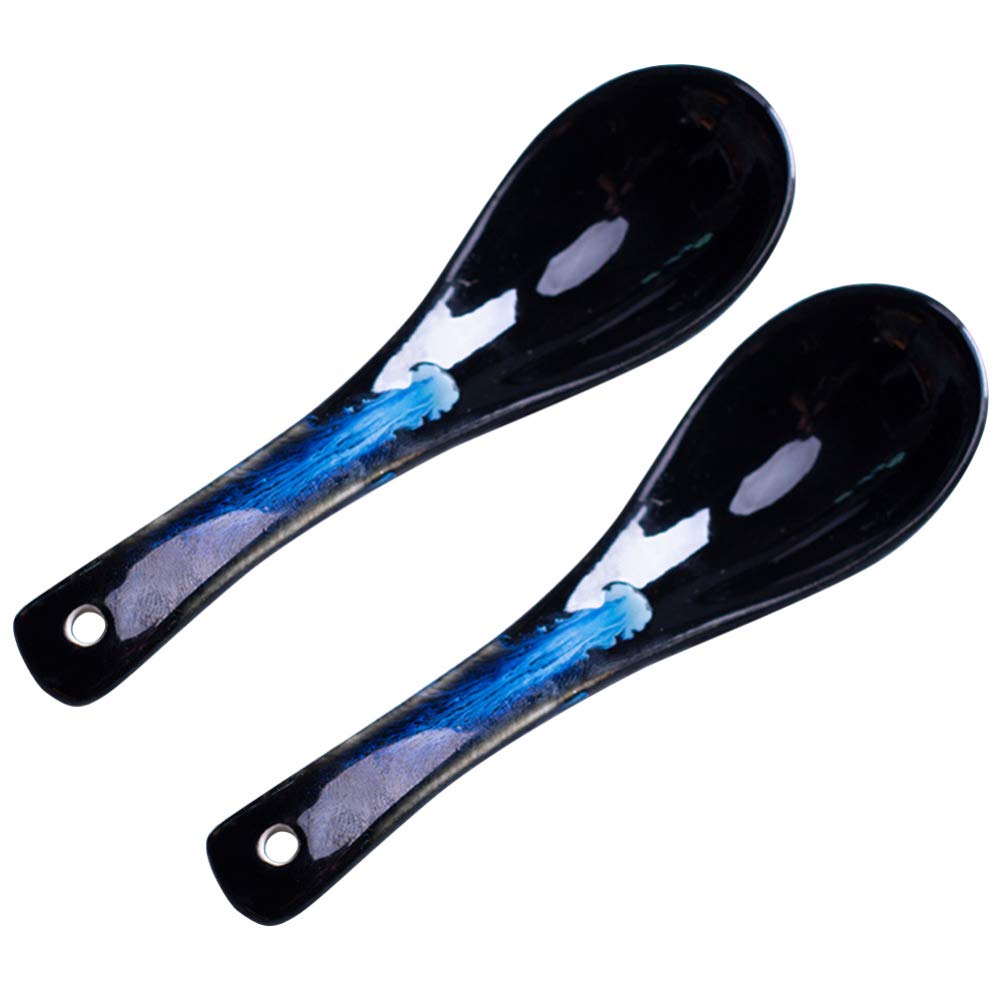 Premium 2-Pack Asian Chinese Won Ton Soup Spoons - Ceramic Ramen Noodle Spoons, Durable Melamine Soup Spoons for Home & Restaurant Use - Perfect for Pho, Ramen, Udon, and Asian Noodle Soups