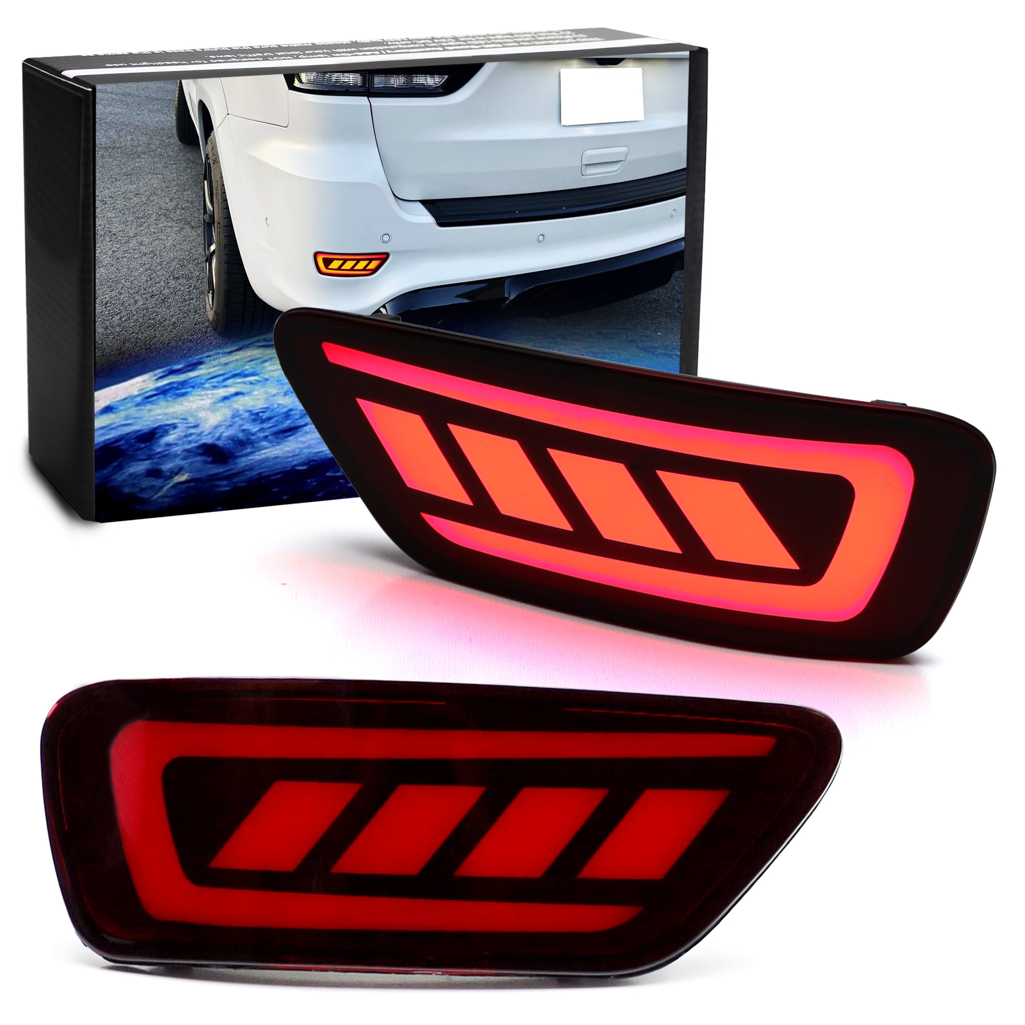 Dark Red LED Rear Bumper Reflector Lights for Jeep WK2 Grand Cherokee 2011-2022 - Enhanced Safety & Style for Night Driving & Off-Road Adventures