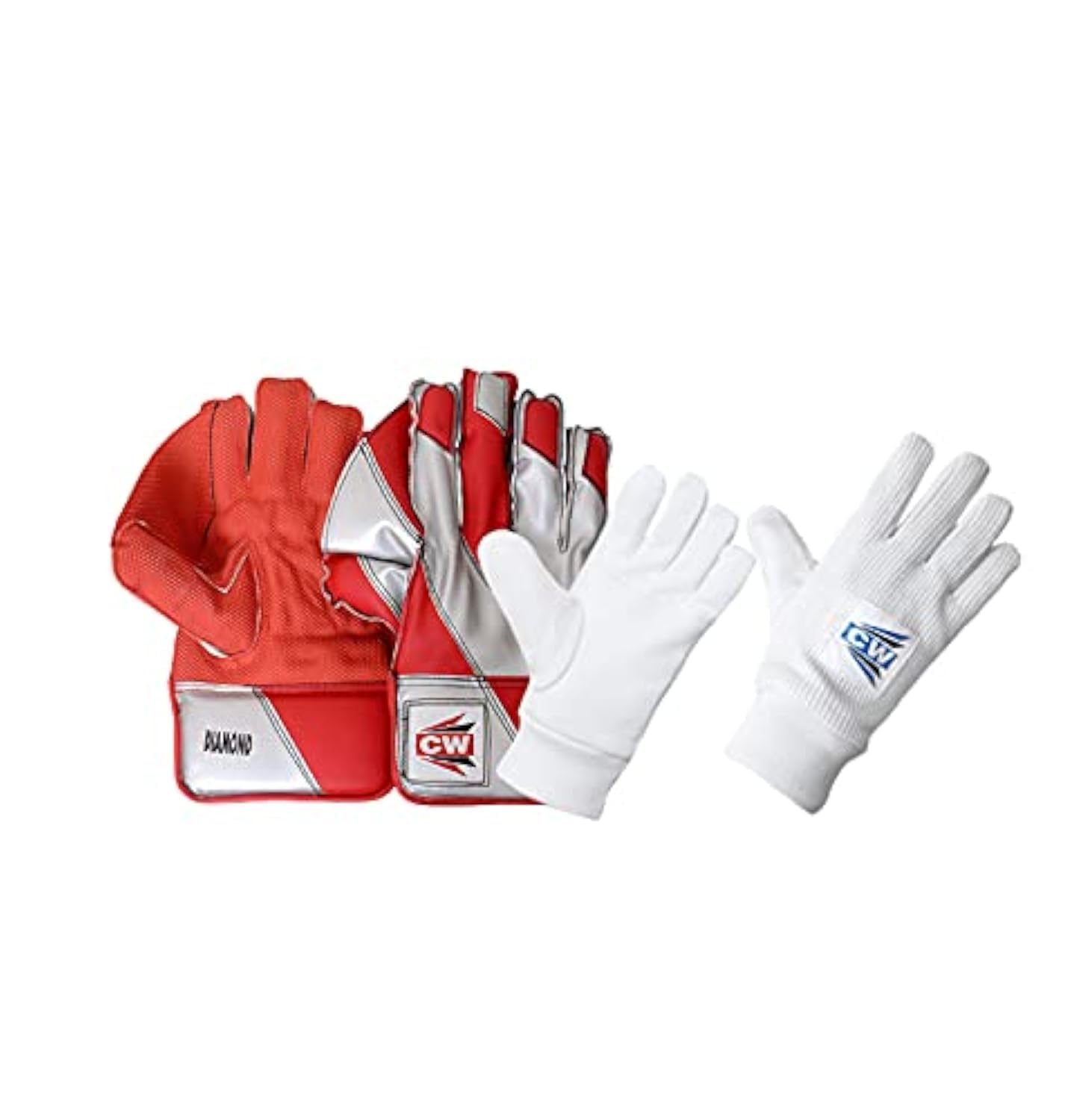 Premium CW Diamond Cricket Wicket Keeper Gloves - Padded Hand Protector with Inner Gloves Combo for Safe & Comfortable Wicket Keeping | Ideal for Practice, Matches & Professional Play