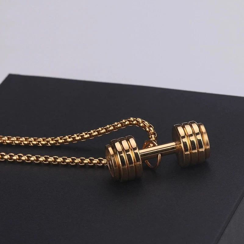Titanium Steel Dumbbell Pendant Necklace for Men - Gym & Fitness Jewelry Gift - Perfect for Workout Enthusiasts, Bodybuilders, and Sports Lovers (Great for Gym, Weightlifting, and Casual Wear)