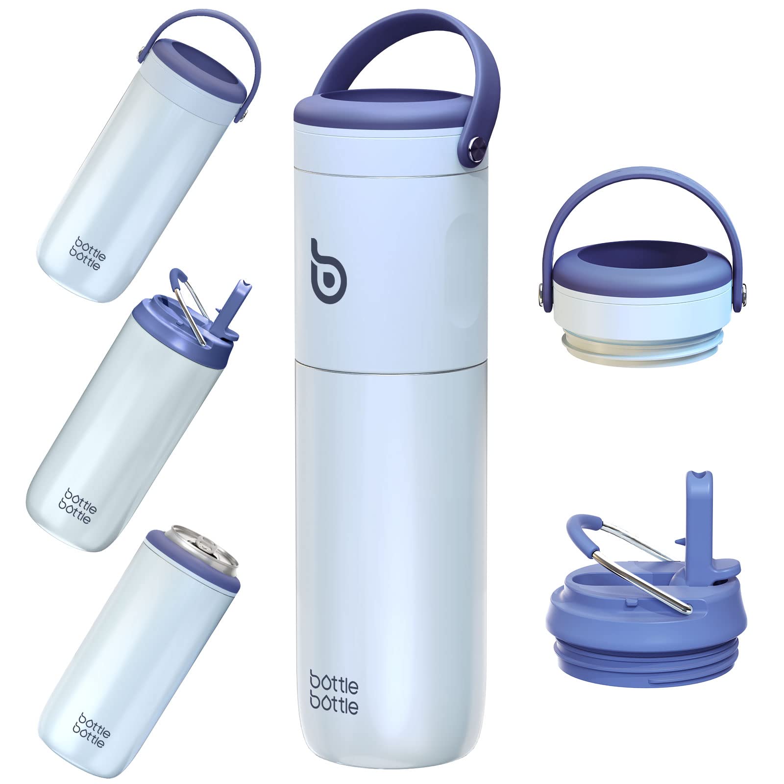 18 oz Stainless Steel Insulated Water Bottle with Straw & 2 Lids - 3-in-1 Design for Sports, Outdoor Activities, Kids & Slim Can Coolers - Leakproof & Durable Metal Water Bottle (Blue) - Perfect for Gym, Hiking, School & Travel Hydration