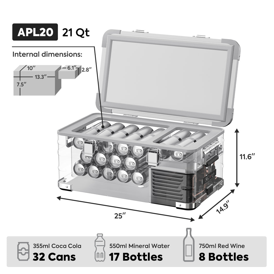 ICECO APL20 20L Light Duty Aluminum Freezer Single Zone - Portable Compact Freezer for Camping, RV, Road Trips & Home Use