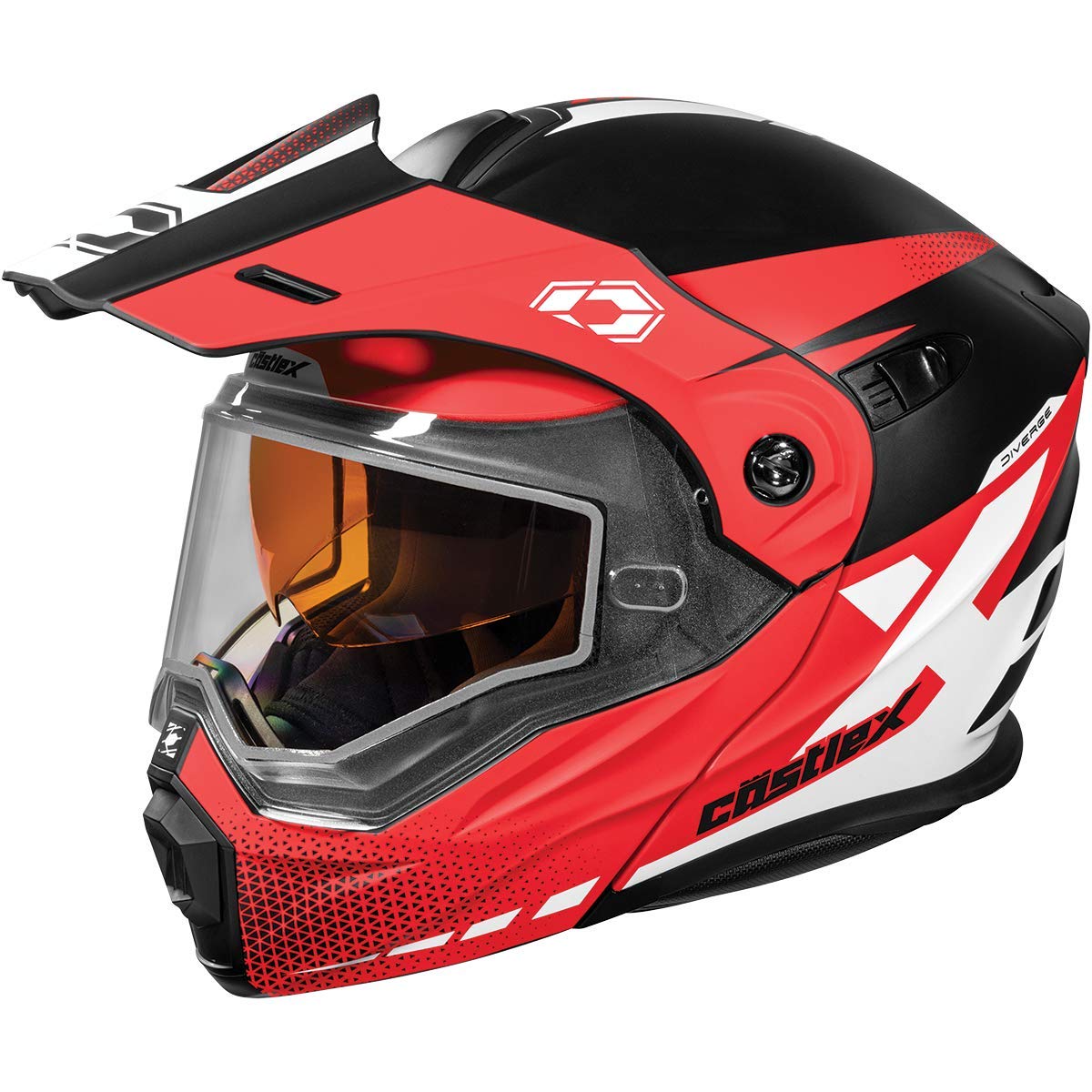 CastleX CX950 Diverge Modular Snowmobile Helmet - Red/Black/White - XX-Large Size - DOT Certified for Winter Sports & Snowmobiling Adventures