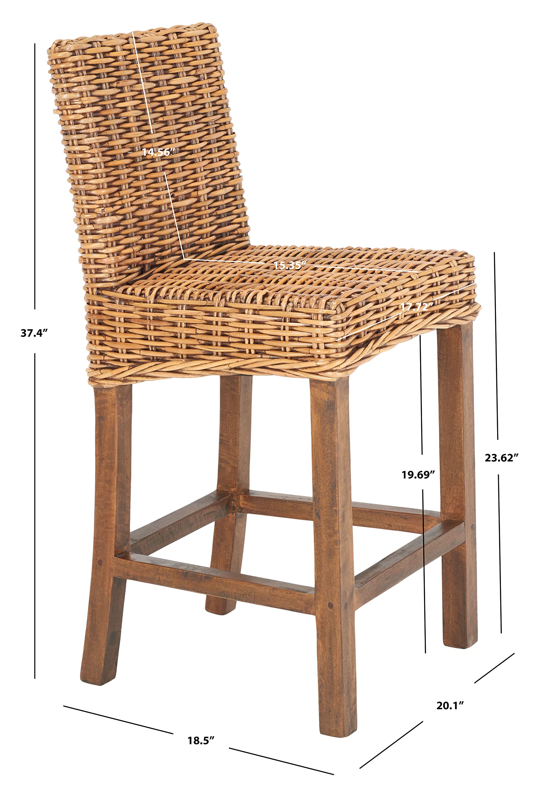 SAFAVIEH Home Tobie Honey Brown Wash Rattan 24-inch Counter Stool - Modern Bar Stool for Kitchen Island, Breakfast Nook & Dining Room Decor