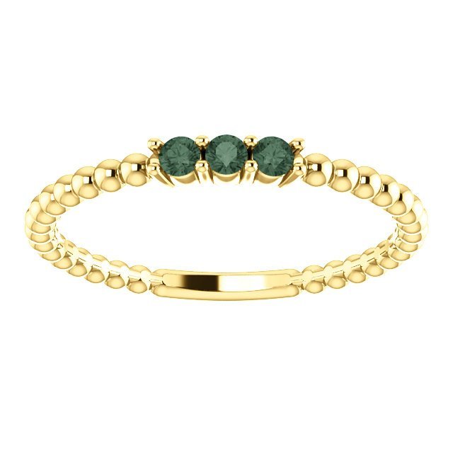 14K Gold 0.12 CTW Alexandrite 3 Stone Beaded Stackable Ring for Women - Elegant Jewelry Gift for Anniversary, Birthday & Special Occasions
