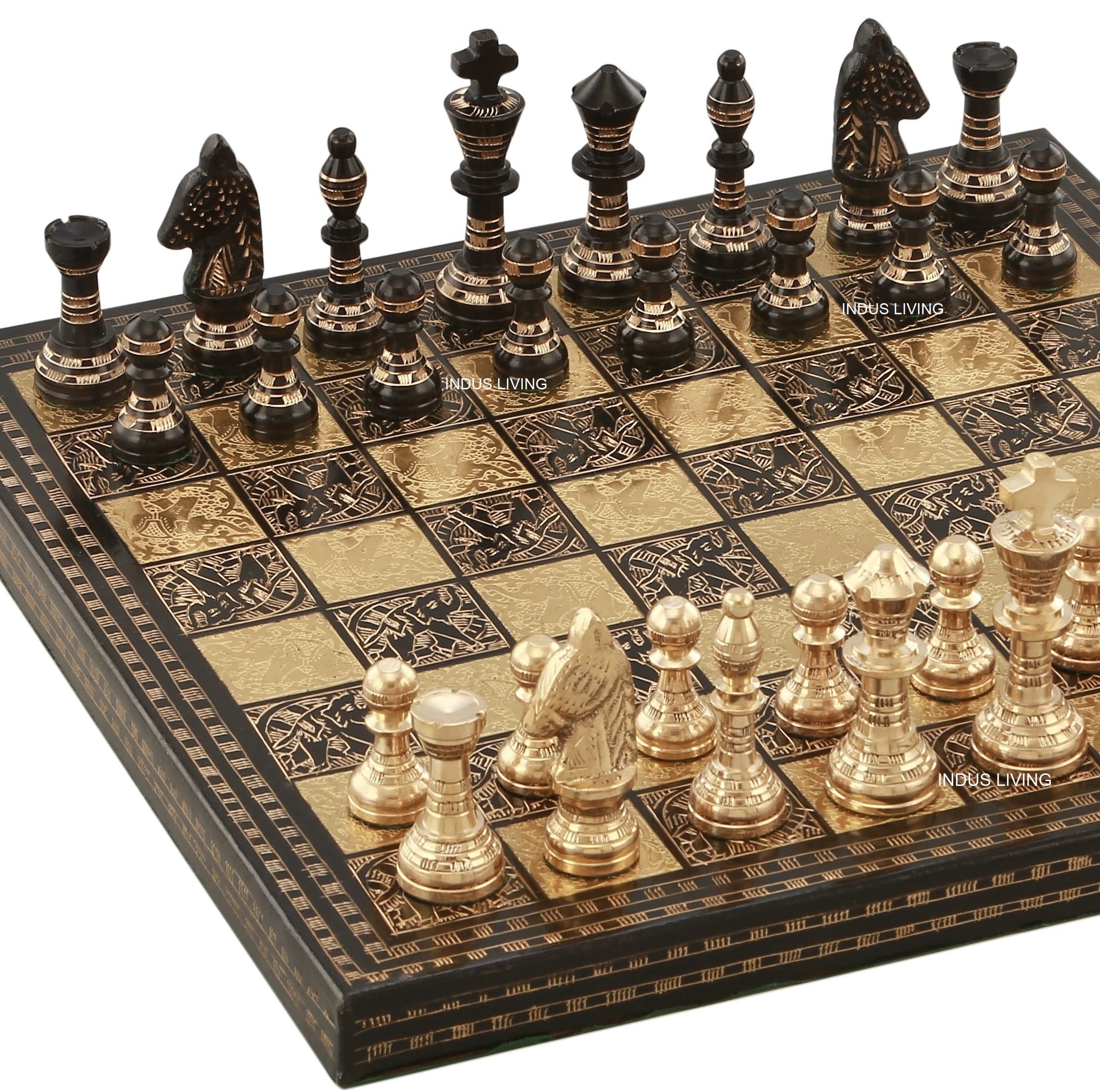 Premium Handmade Luxury Chess Set - 10 x 10 Inches Black & Gold Tournament Chess Board for Adults | Professional Collectible Chess Game for Gifts, Home Decor & Competitive Play | INDUS LIVING