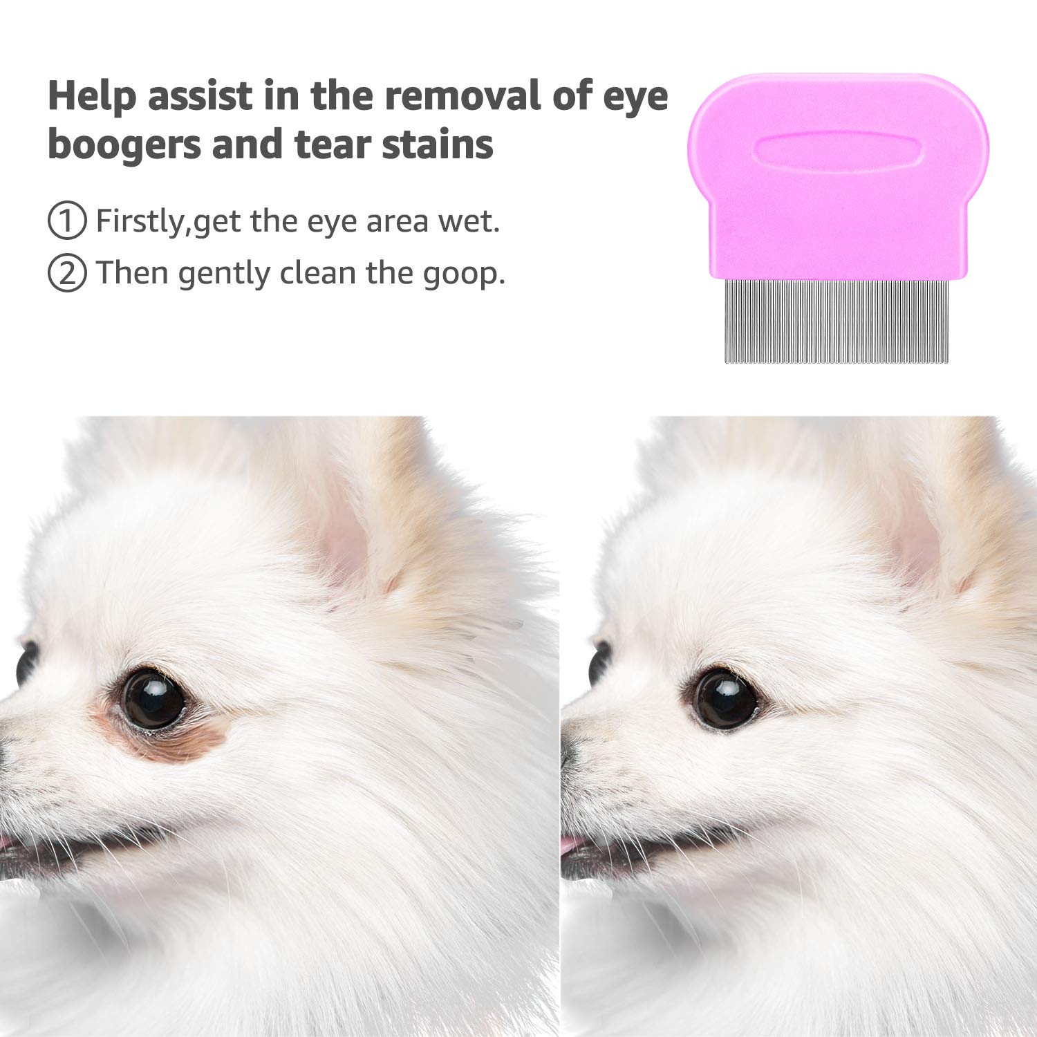 BENSEAO 5-Piece Pet Grooming Set - Metal Flea Comb for Dogs & Cats, Lice Comb, Tear Stain Remover, Durable Detangling Comb with Storage Pouch (Pink) - Perfect for Removing Fleas, Tangles & Dandruff at Home or Professional Grooming
